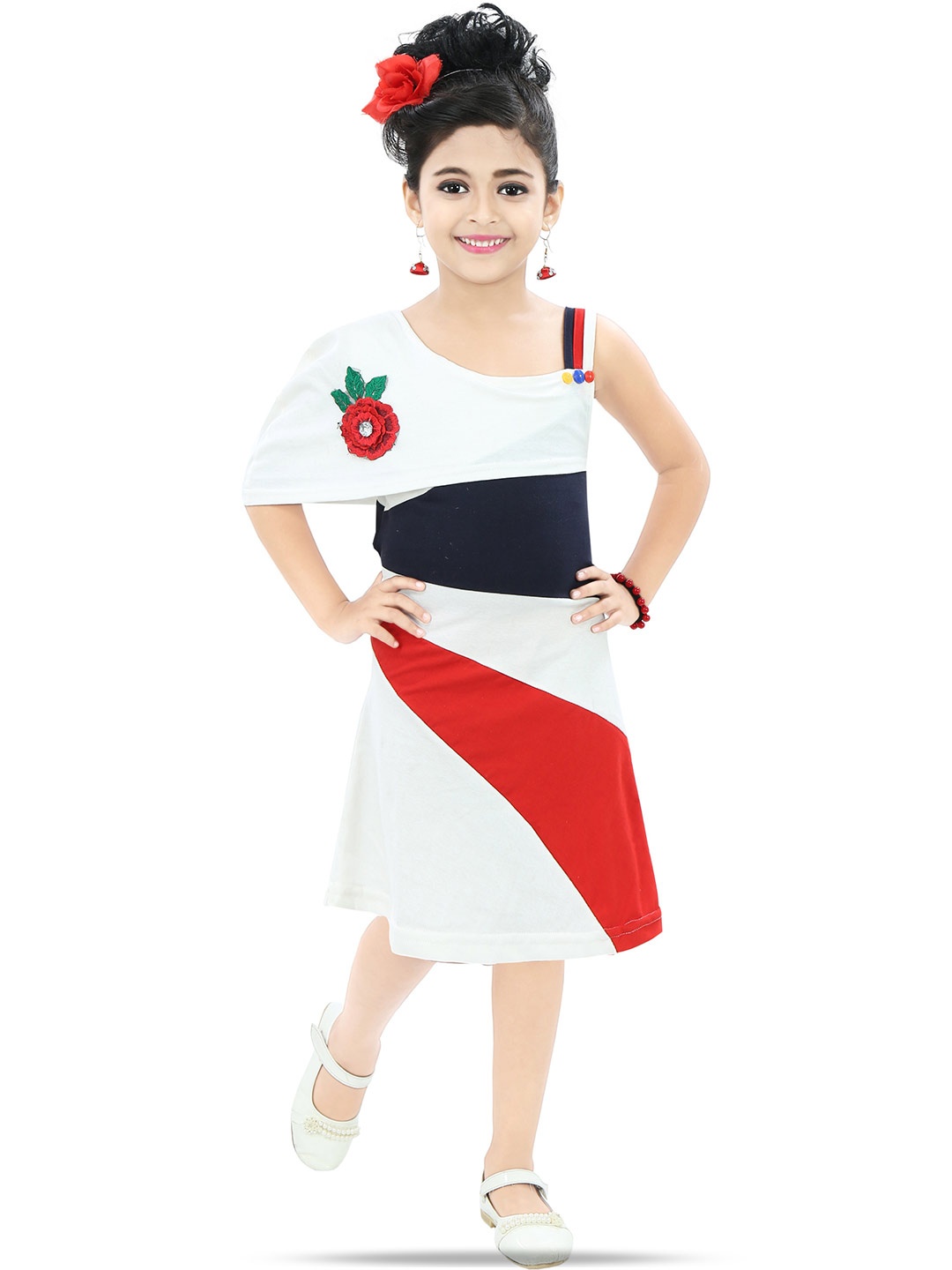 

BAESD Girls Colourblocked Cotton A-Line Dress, White