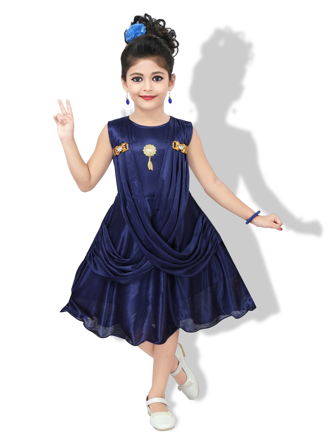 

BAESD Girls Satin Fit & Flare Dress, Navy blue