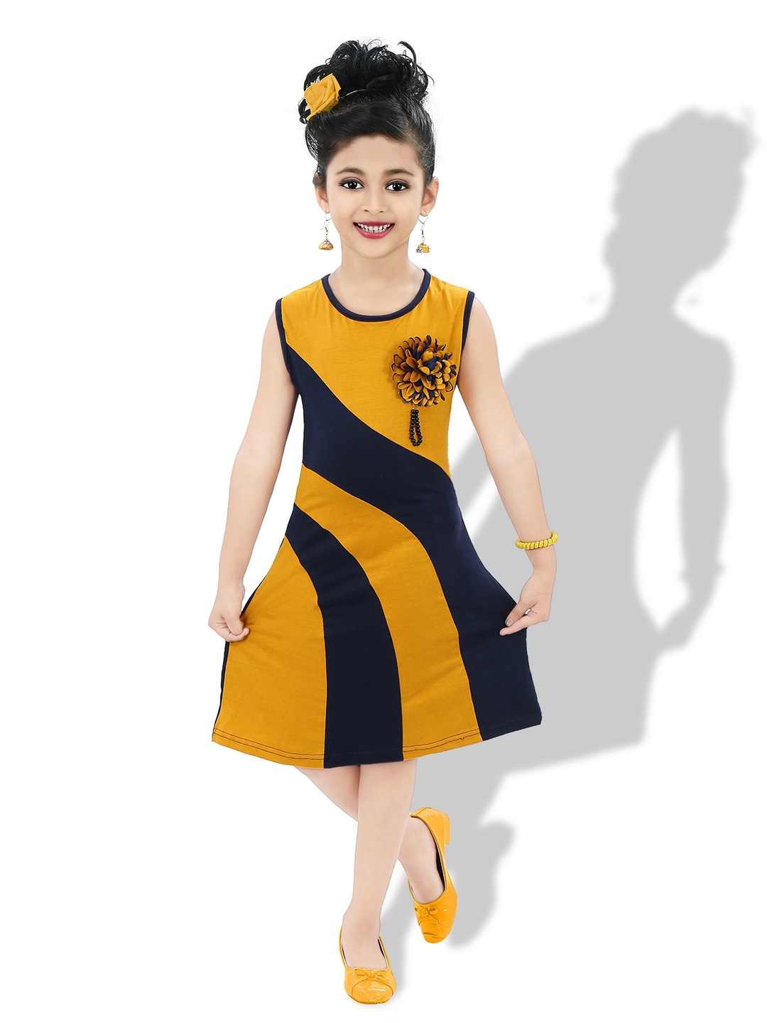 

BAESD Girls Colourblocked A-Line Midi Dress, Mustard