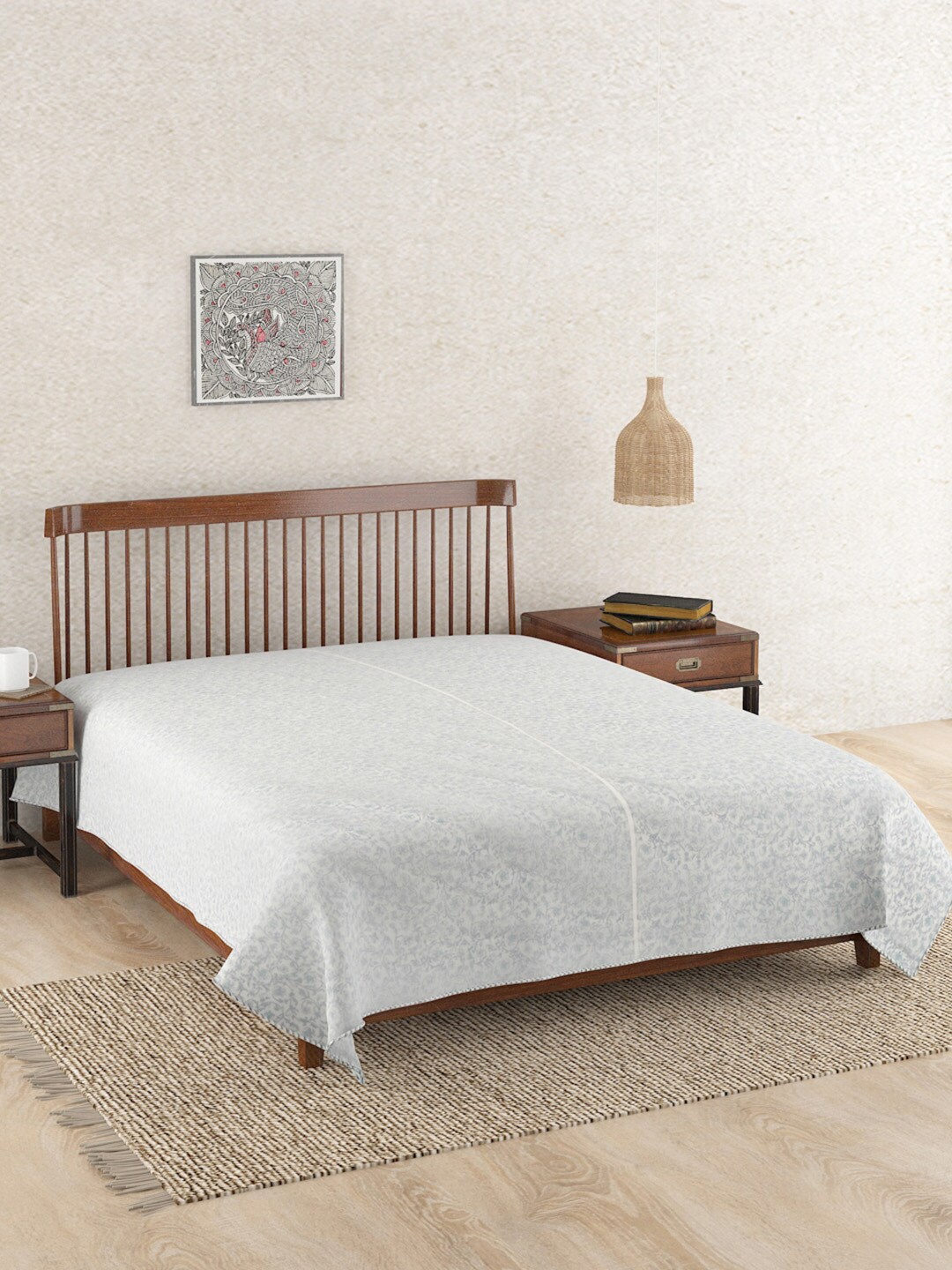 

Fabindia White & Grey Ethnic Motifs AC Room 350 GSM Cotton Single Bed Dohar