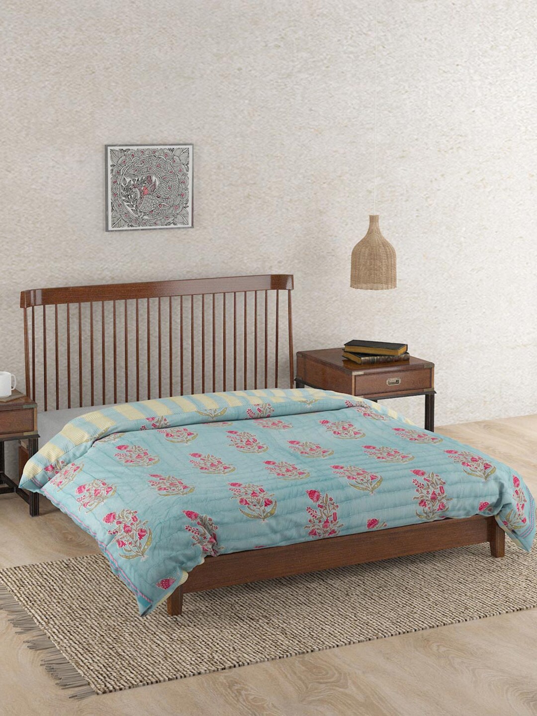 

Fabindia Blue Rasika Floral AC Room 350 GSM Cotton Double Bed Quilt