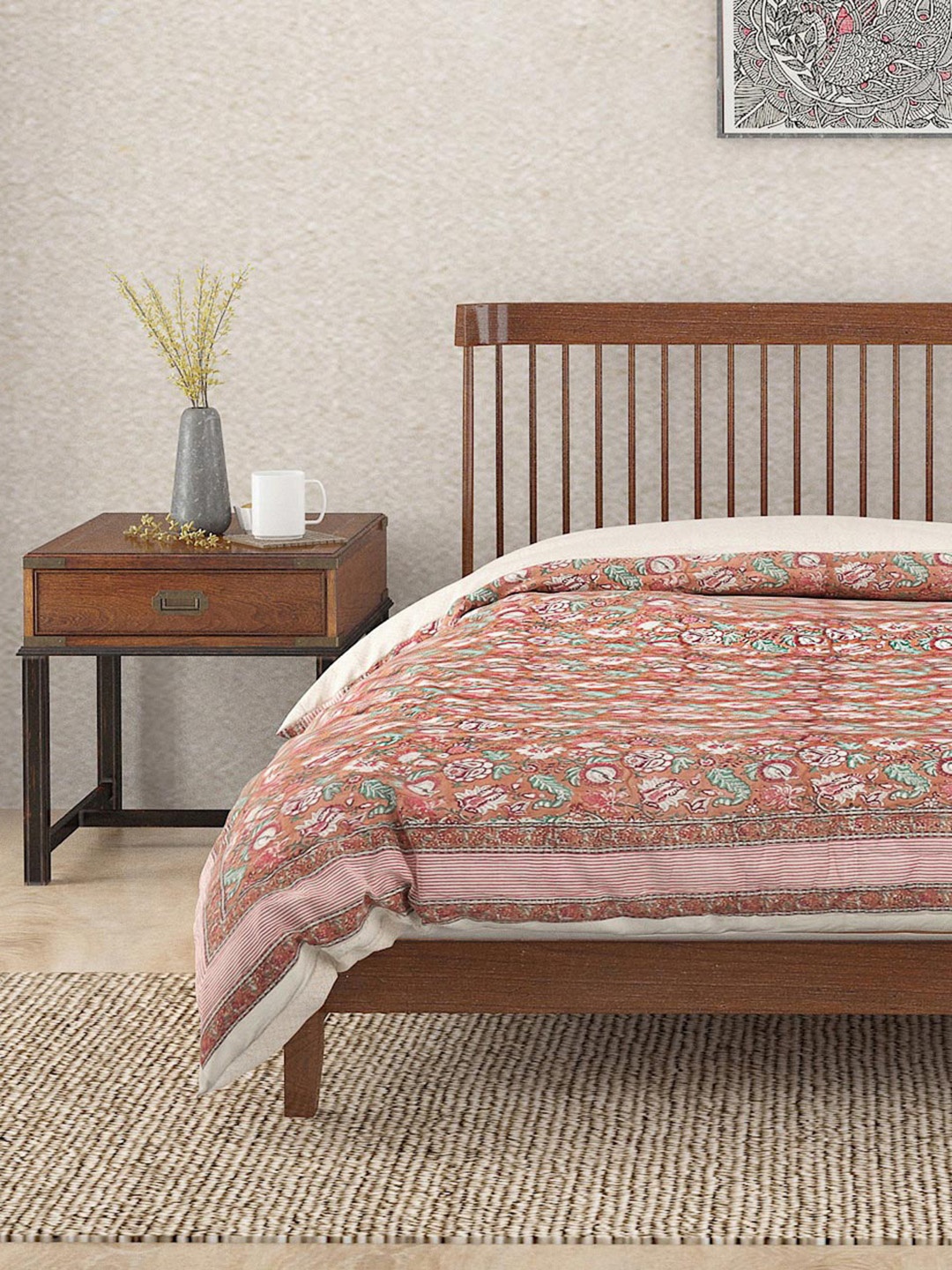 

Fabindia Coramandel Red Floral AC Room 350 GSM Cotton Single Bed Quilt