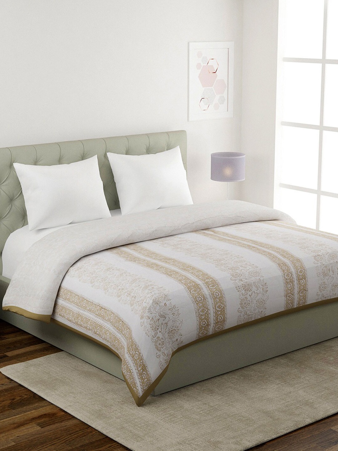 

Fabindia Off White & Beige Ethnic Motifs AC Room 350 GSM Cotton Single Bed Quilt