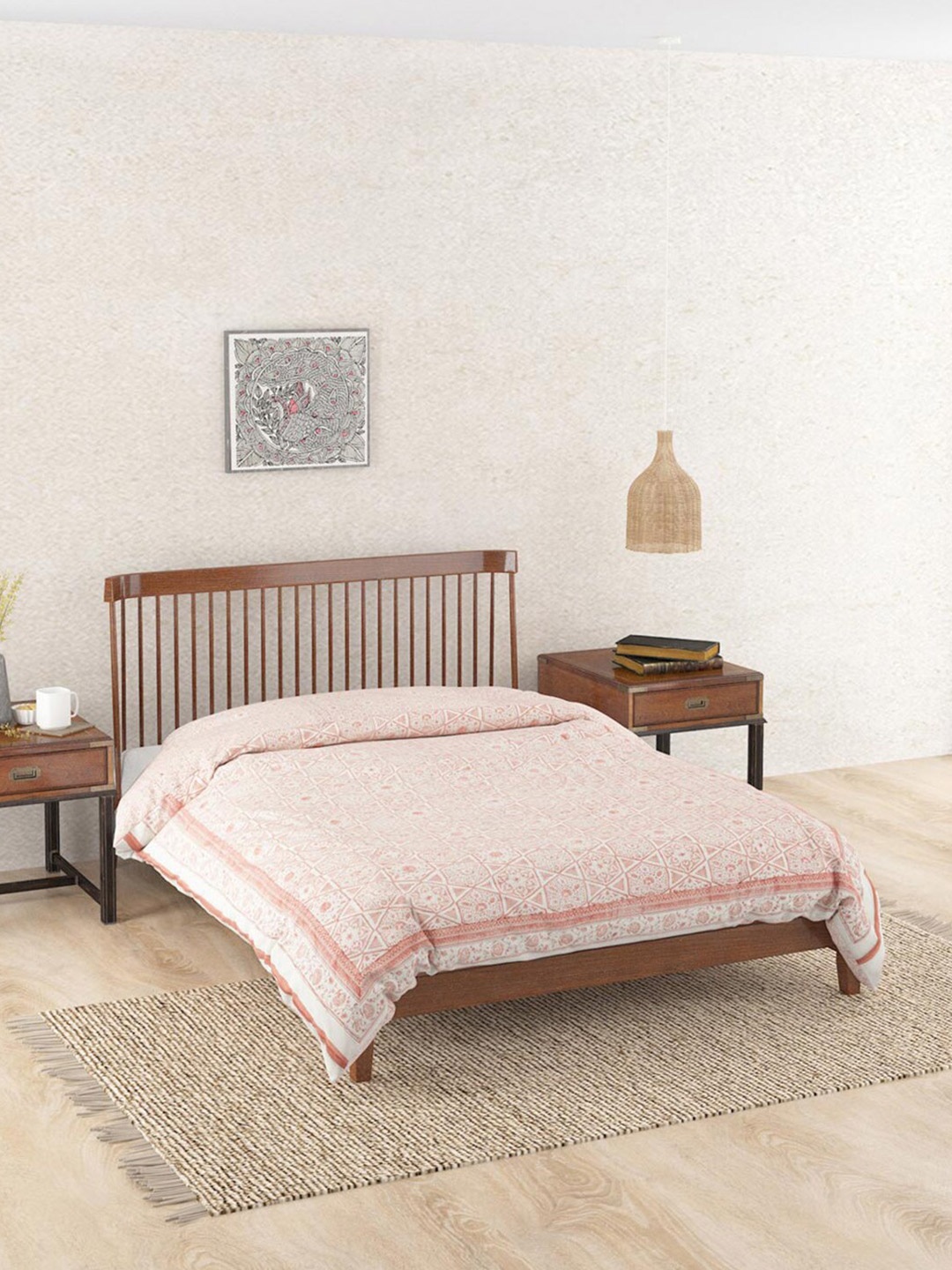 

Fabindia Coral Pink & White Ethnic Motifs AC Room 350 GSM Cotton Double Bed Quilt