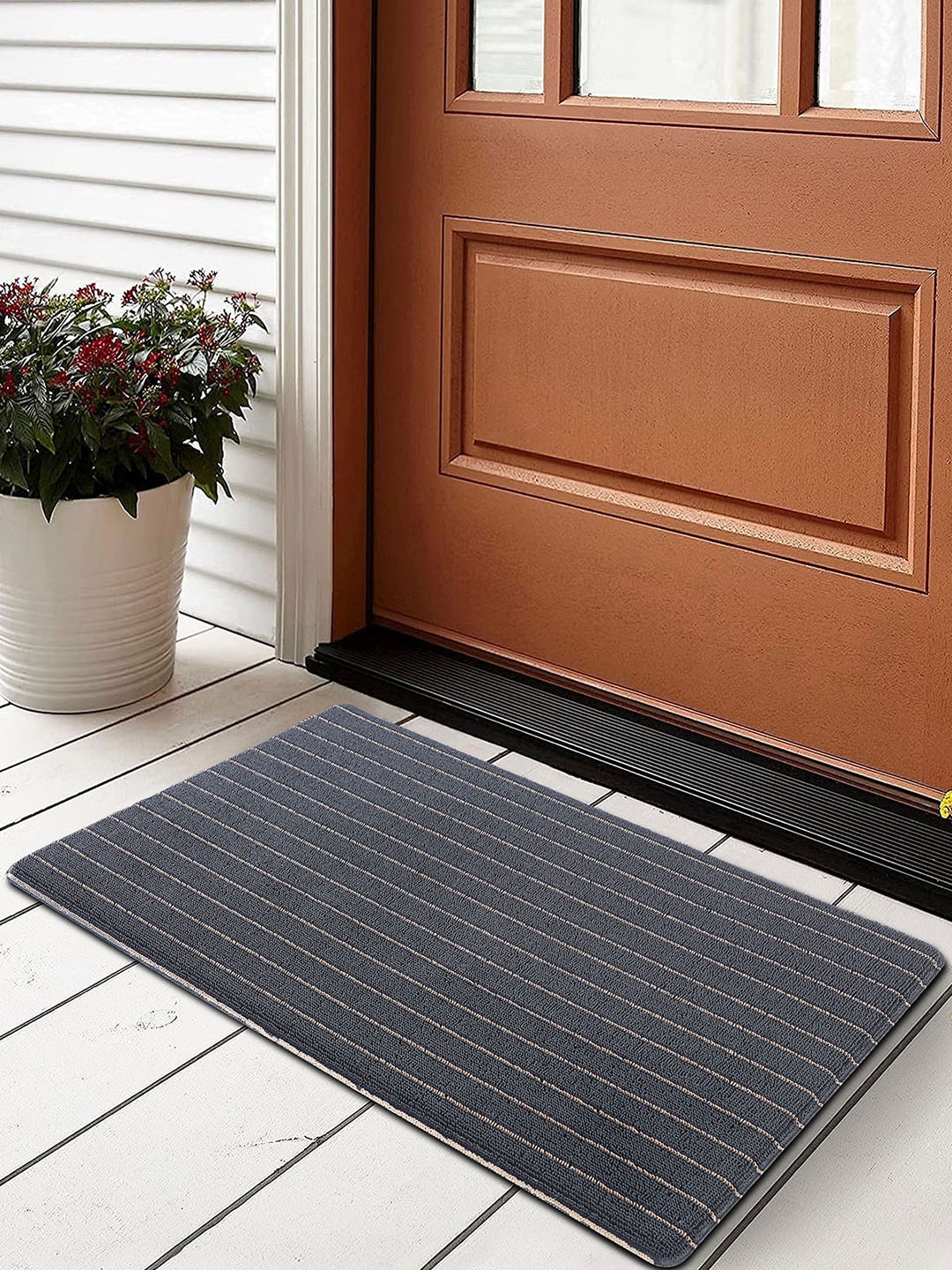 

OBSESSIONS Grey & White Striped Anti-Skid Doormat