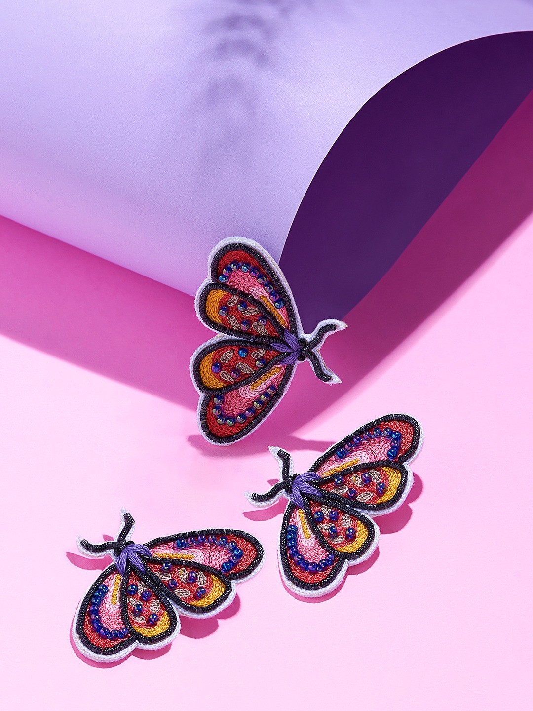 

Zaveri Pearls Contemporary Butterfly Studs Earrings & Brooch, Red