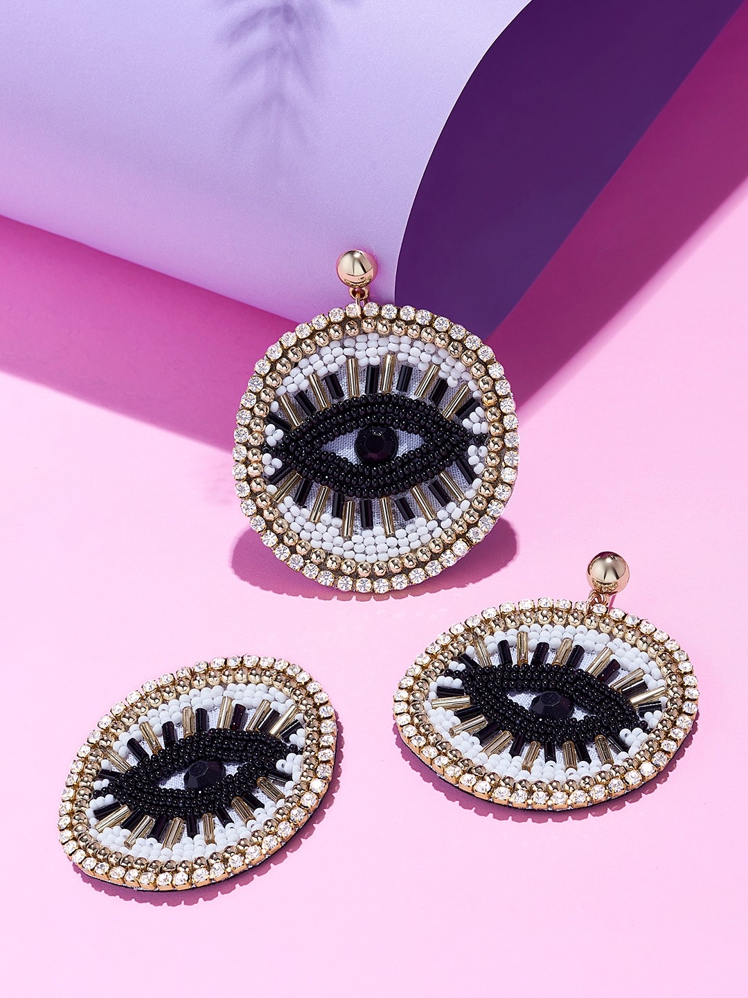 

Zaveri Pearls Black Contemporary Evil Eye Studs Earrings