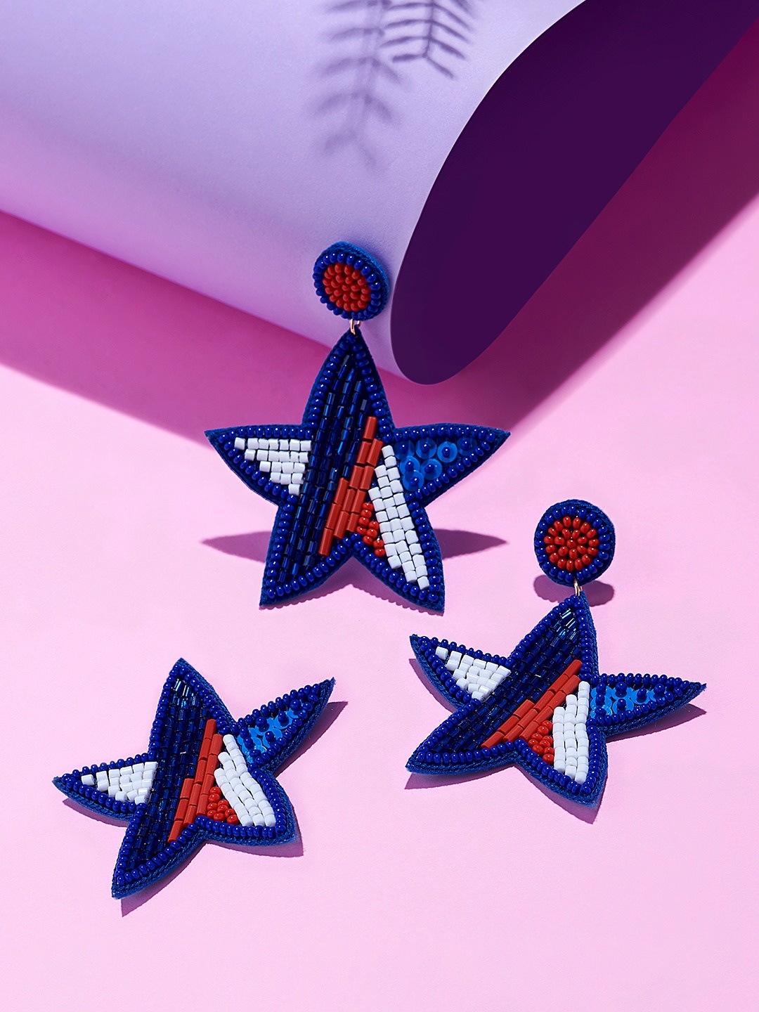 

Zaveri Pearls Star Shaped Drop Earring & Brooch Set, Blue