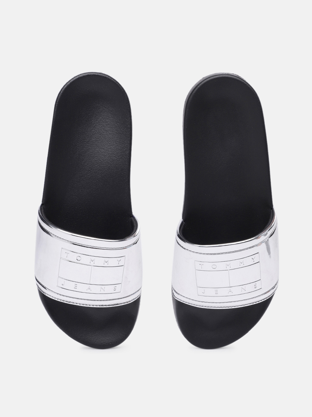 

Tommy Hilfiger Women Brand Logo Printed Sliders, Metallic