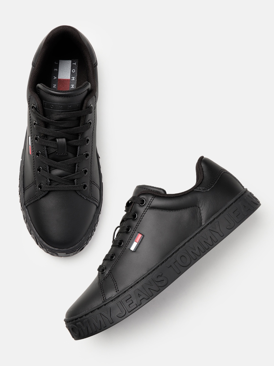 

Tommy Hilfiger Women Leather Sneakers, Black
