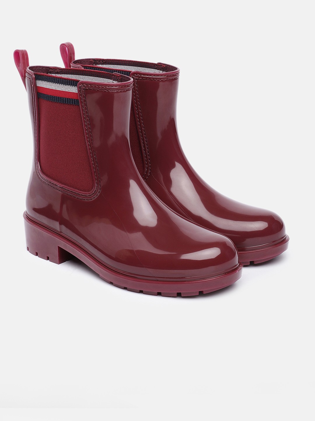 

Tommy Hilfiger Women Corporate Elastic Solid High-Top Rain Boots, Burgundy