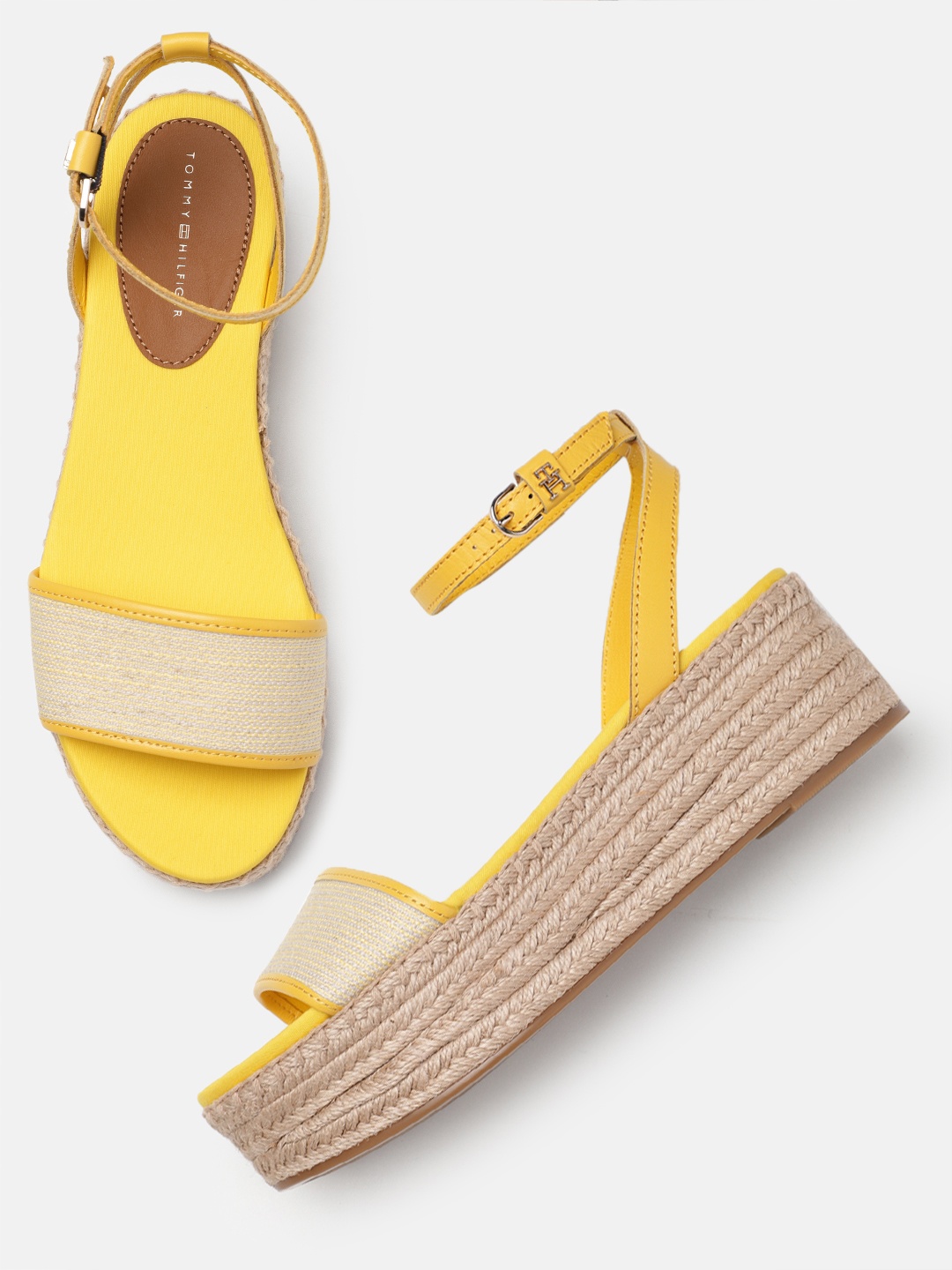 

Tommy Hilfiger Striped Leather Flatforms with Ankle Loop, Yellow