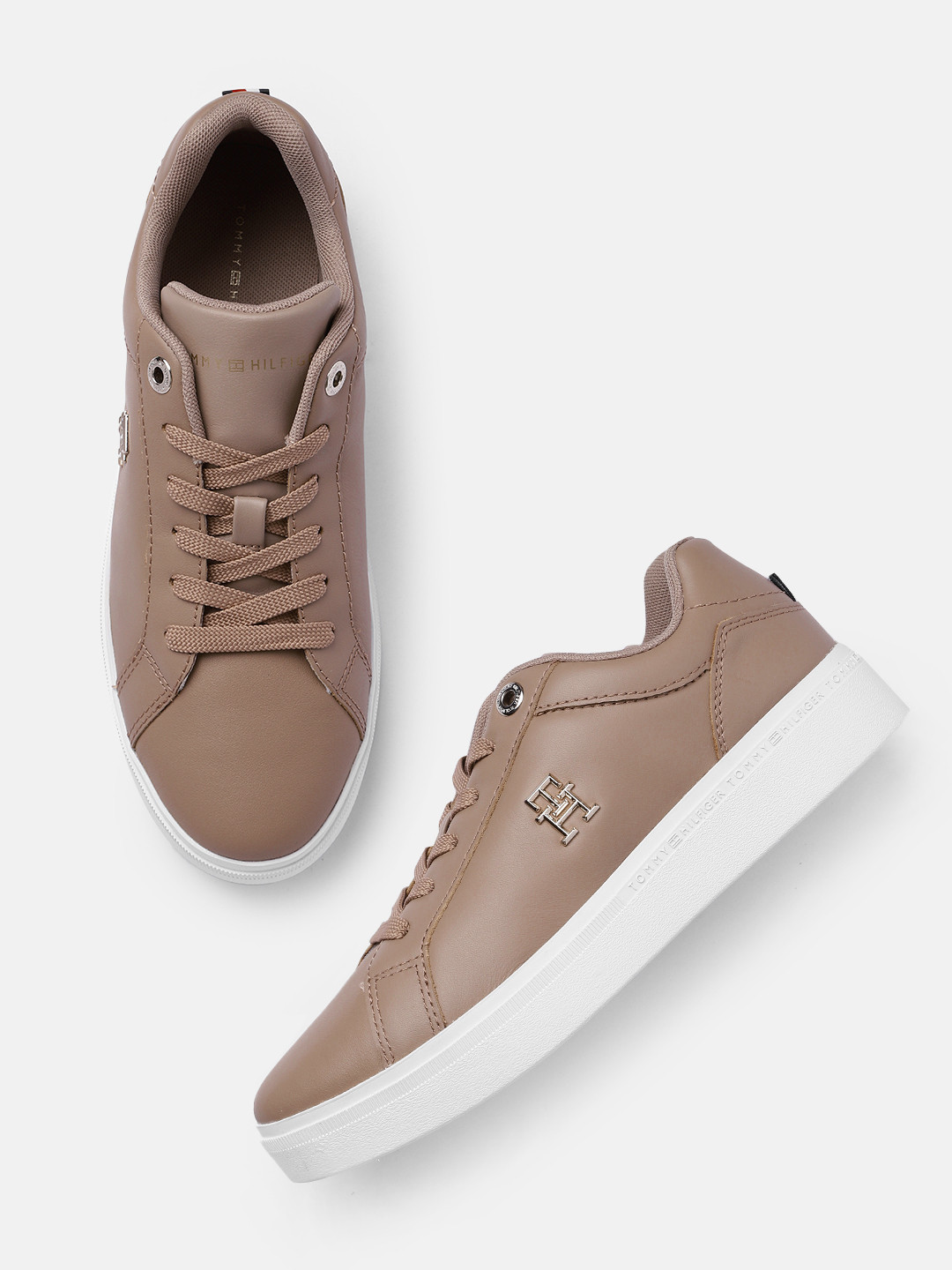 

Tommy Hilfiger Women Solid Leather Sneakers, Brown