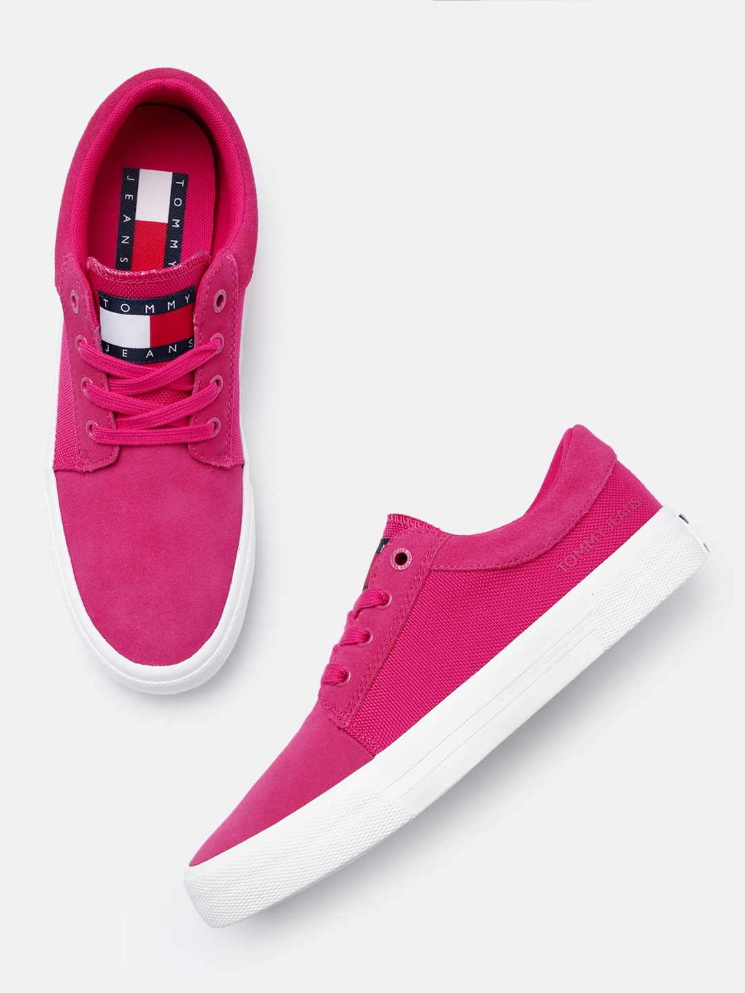 

Tommy Hilfiger Women Solid Suede Sneakers, Pink