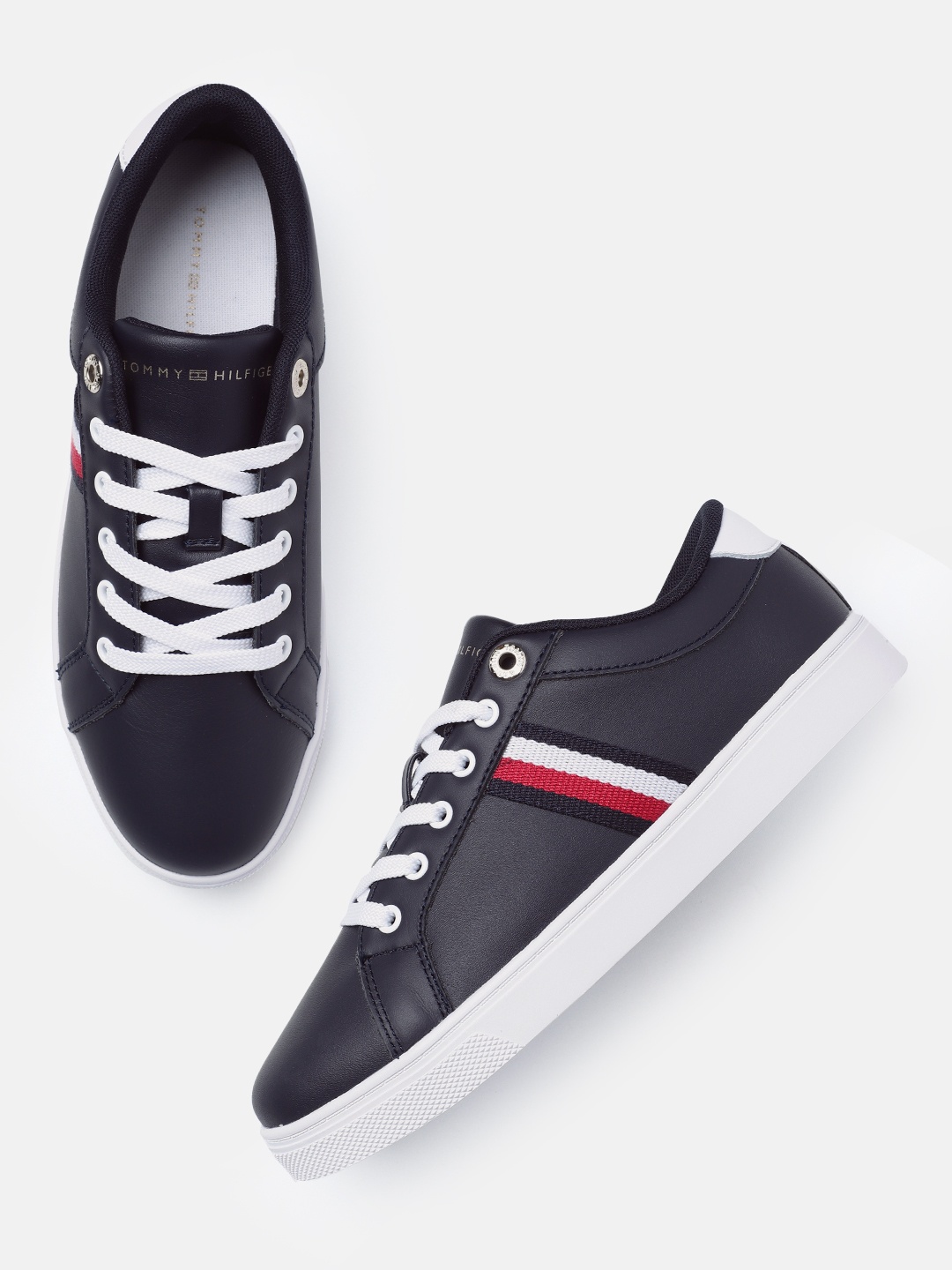 

Tommy Hilfiger Women Essential Webbing Cupsole Leather Sneakers, Navy blue