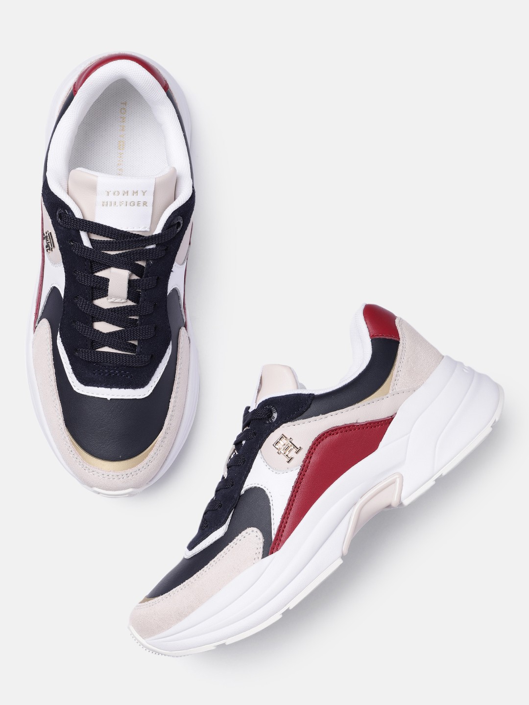 

Tommy Hilfiger Women Colourblocked Leather Sneakers, Navy blue