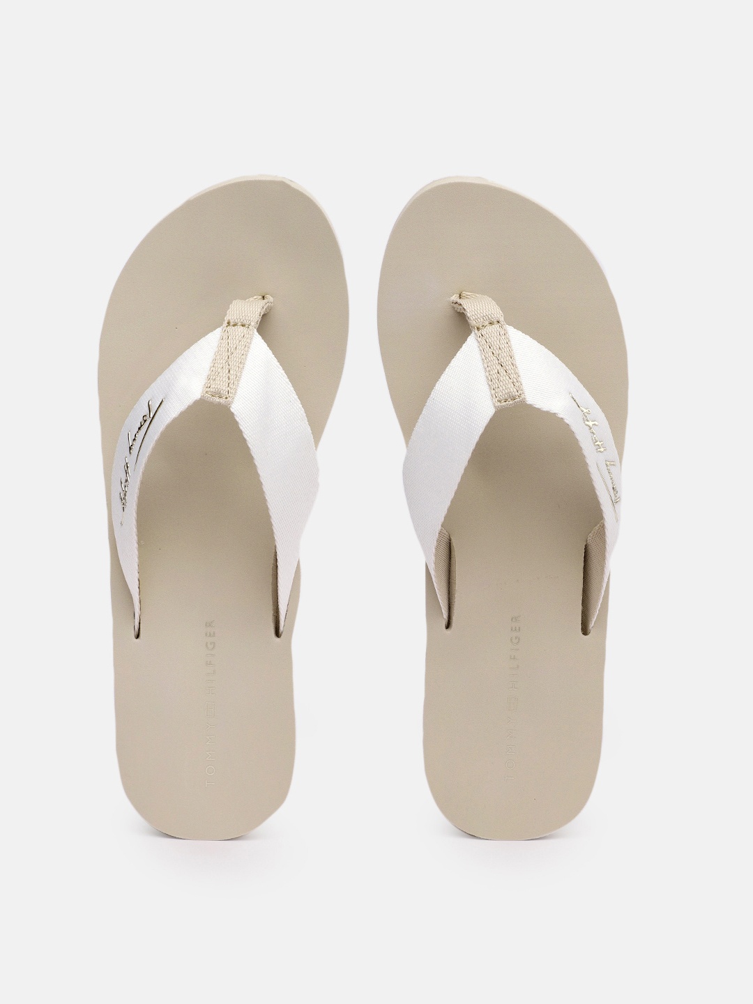 

Tommy Hilfiger Women Brand Logo Printed Thong Flip-Flops, Off white