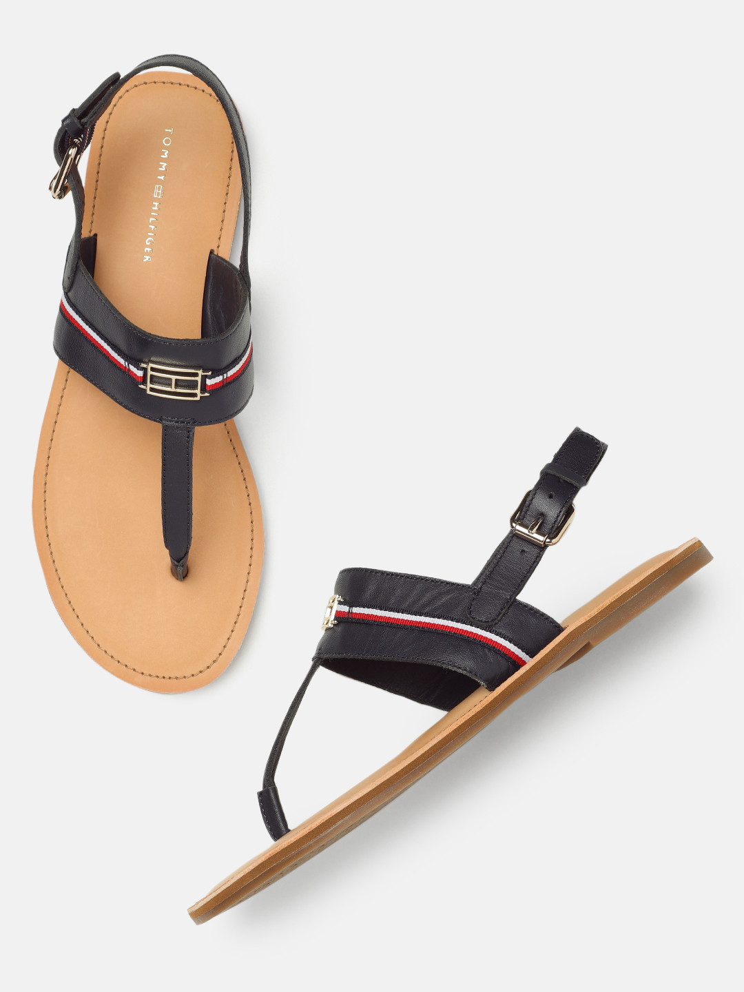 

Tommy Hilfiger Women Solid T-Strap Flats, Navy blue