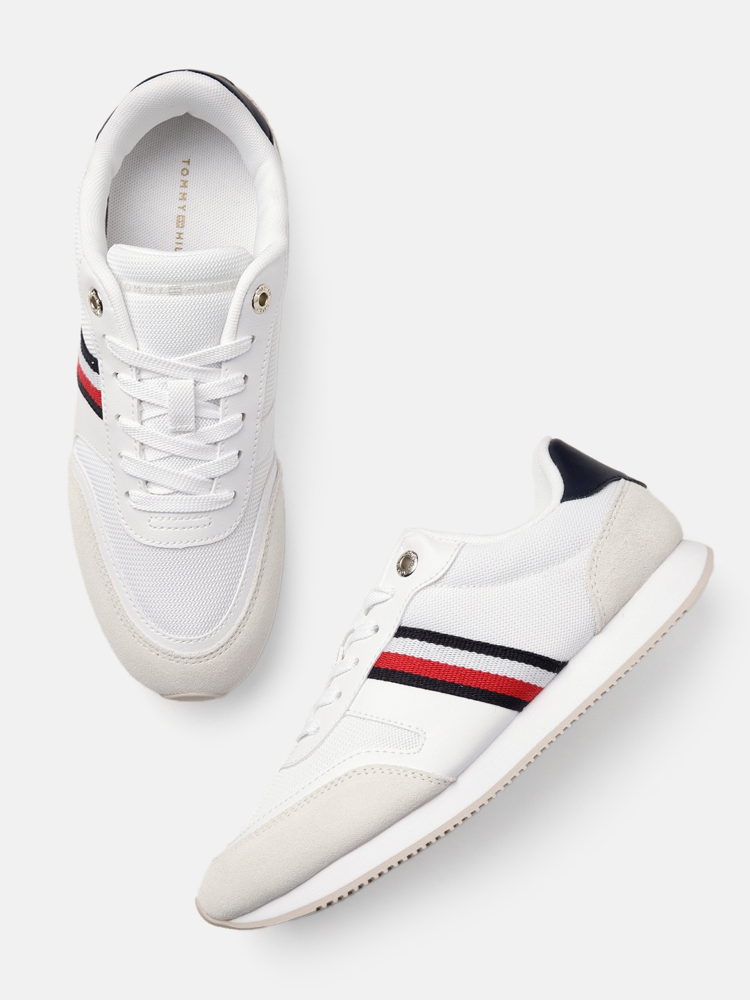 

Tommy Hilfiger Women Essential Stripes Runner Woven Design Sneakers, White