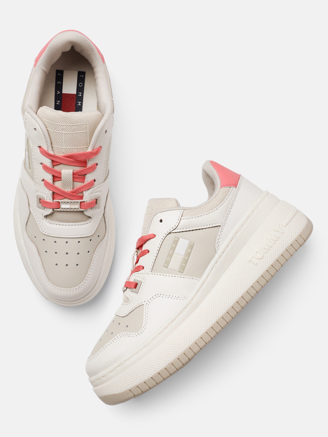 

Tommy Hilfiger Women Perforations & Colourblocked Sneakers, Beige