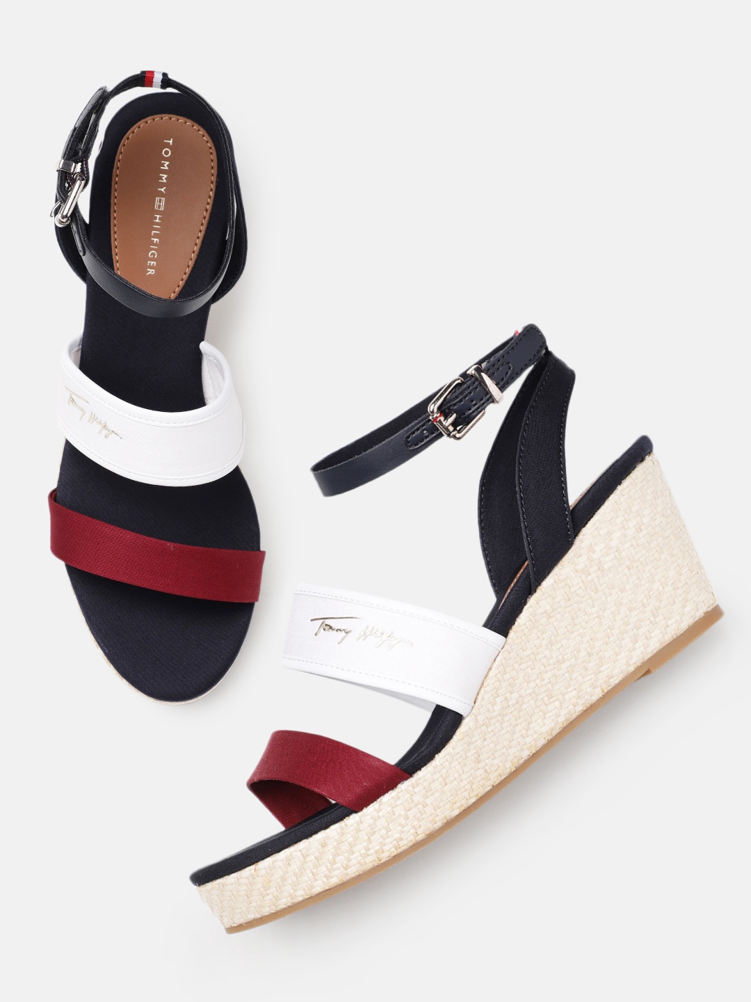 

Tommy Hilfiger Colourblocked Wedges with Ankle Loop, Maroon