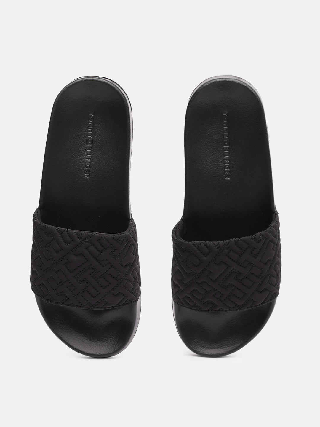 

Tommy Hilfiger Women Brand Logo Textured Sliders, Black