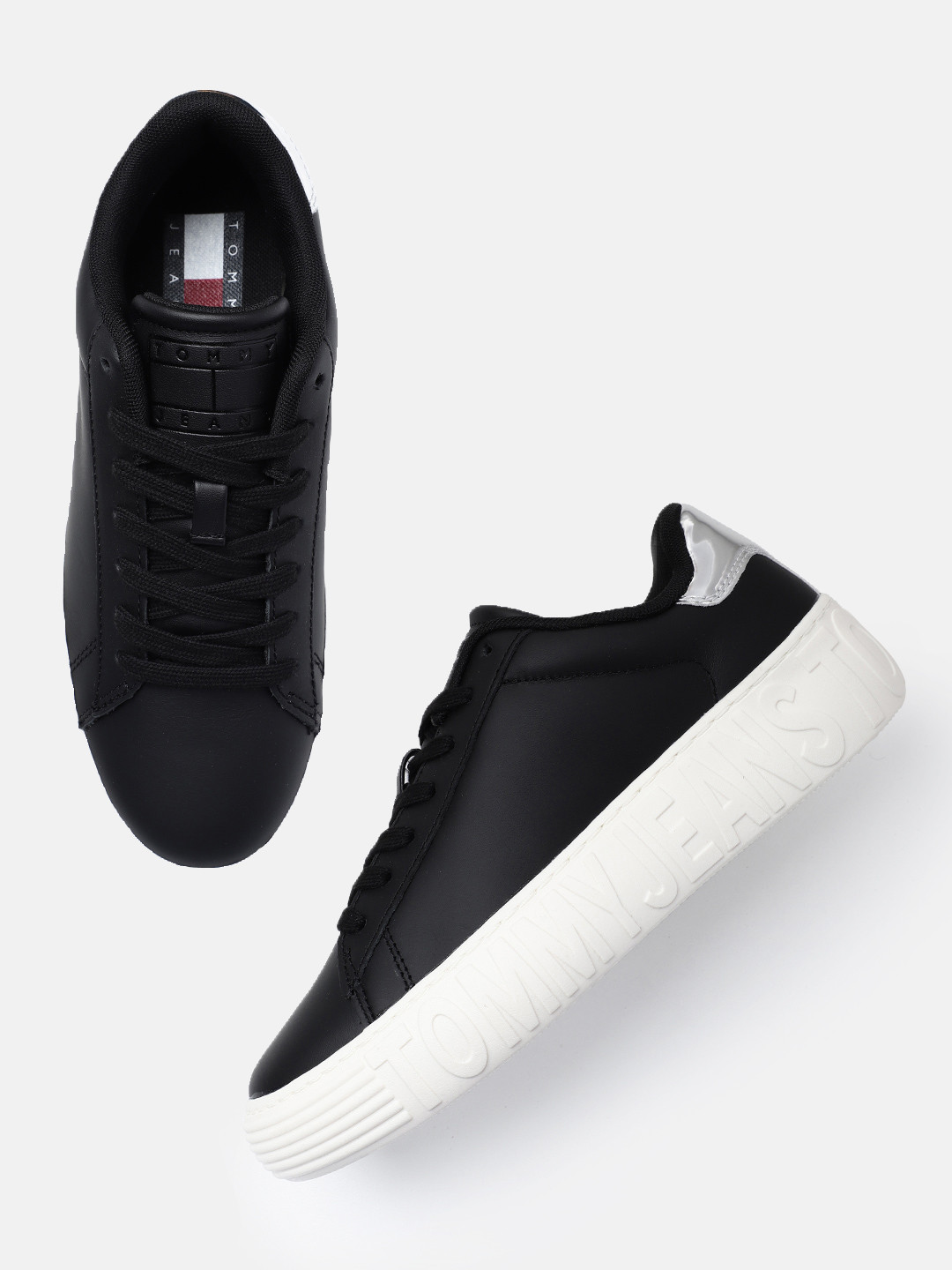 

Tommy Hilfiger Women Leather Sneakers, Black