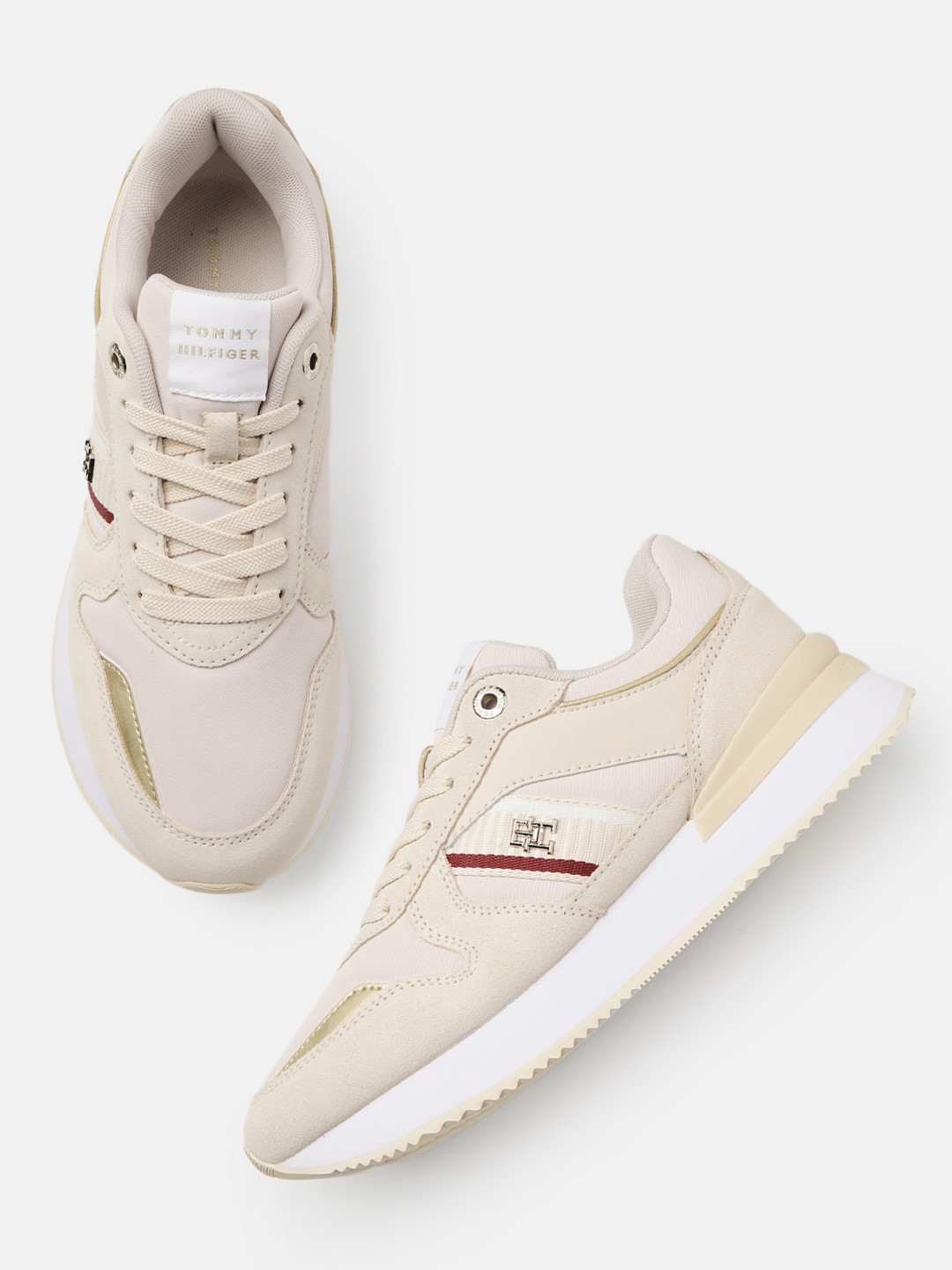 

Tommy Hilfiger Women Solid Sneakers With Brand Logo Applique Detail, Beige