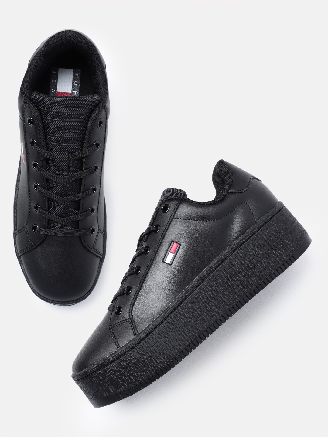 

Tommy Hilfiger Women Solid Flatform Sneakers, Black