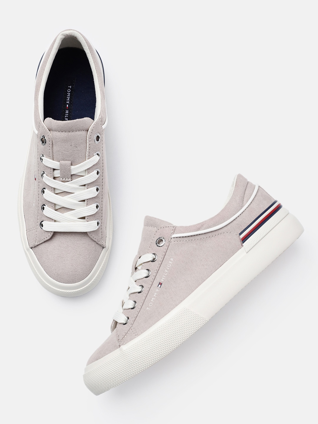 

Tommy Hilfiger Women Solid Sneakers With Minimal Striped Detail, Taupe