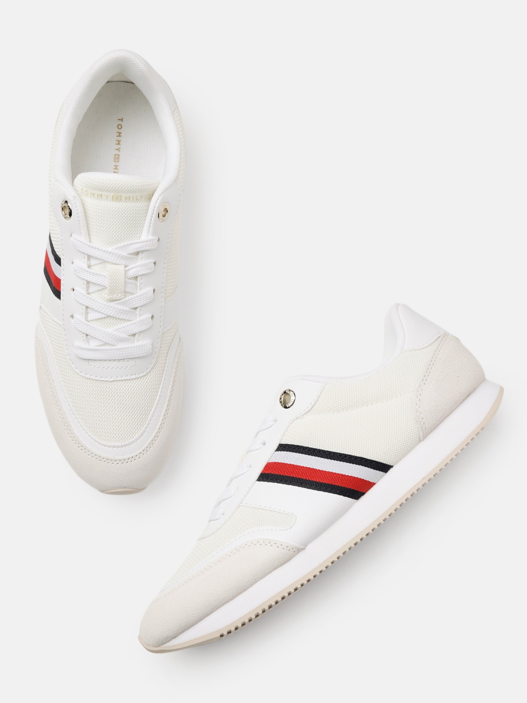 

Tommy Hilfiger Women Essential Stripes Runner Woven Design Sneakers, Off white