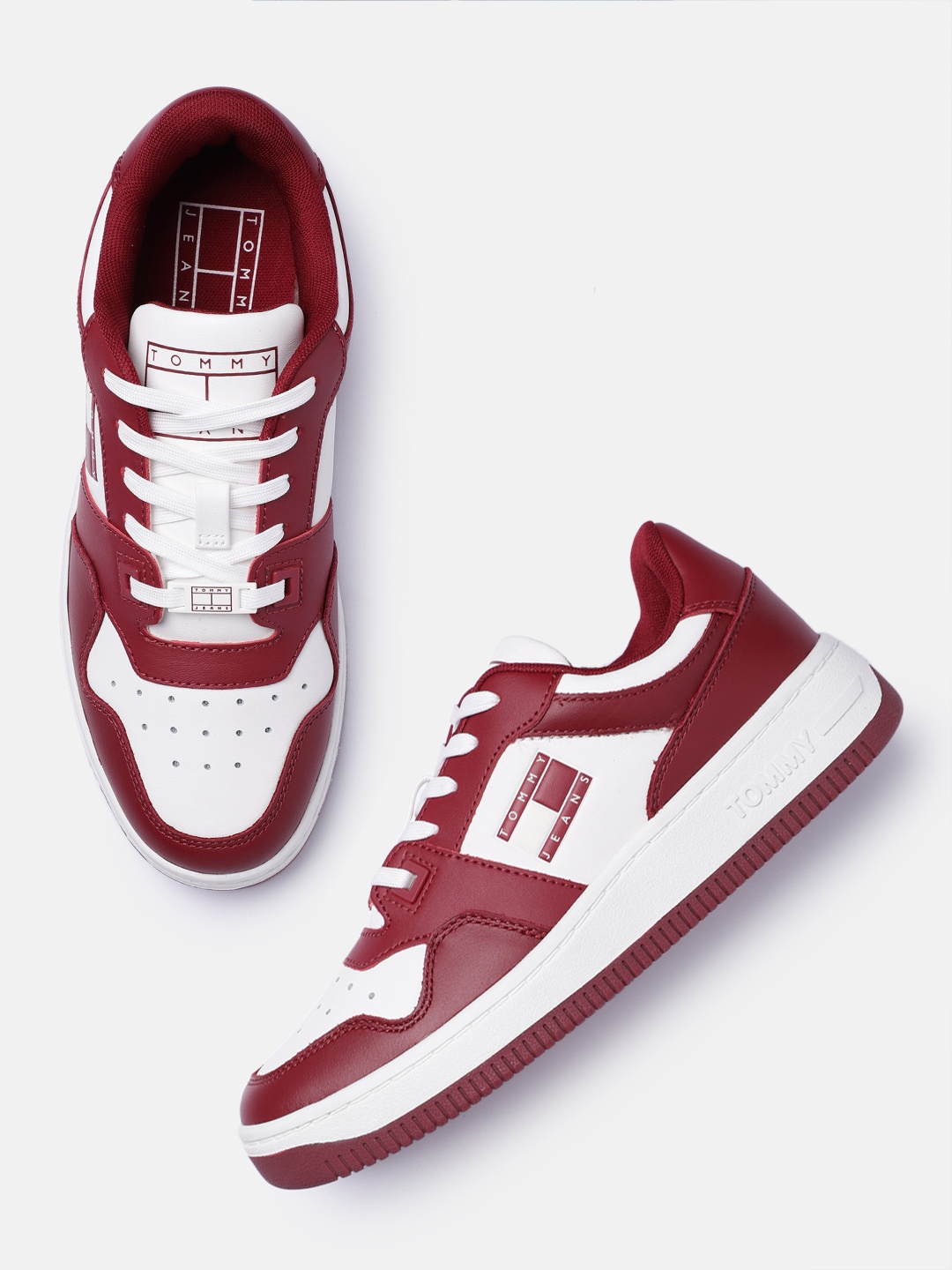 

Tommy Hilfiger Women Perforations & Colourblocked Leather Sneakers, White