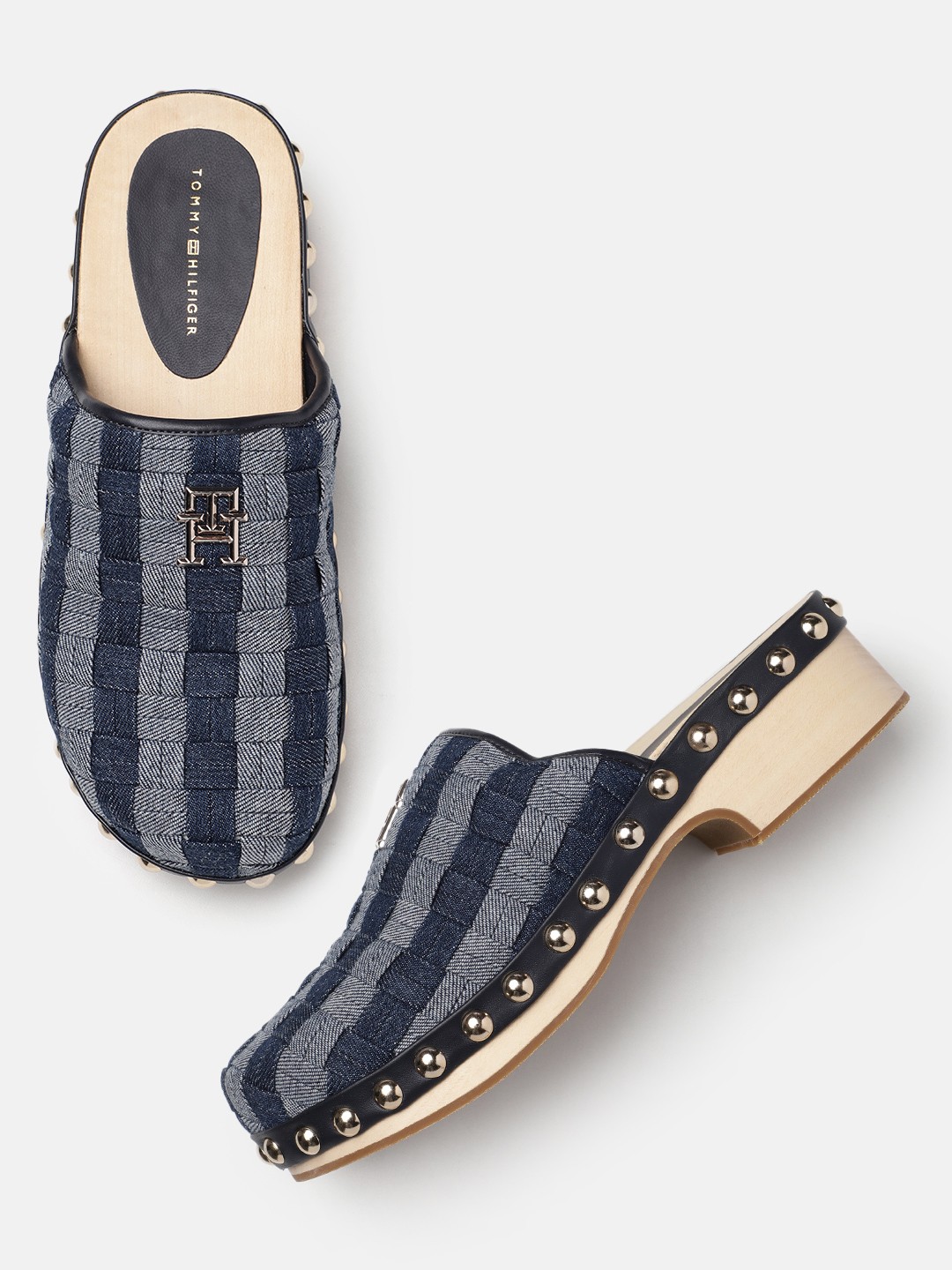 

Tommy Hilfiger Women Woven Design Denim Clog Style Mules, Blue