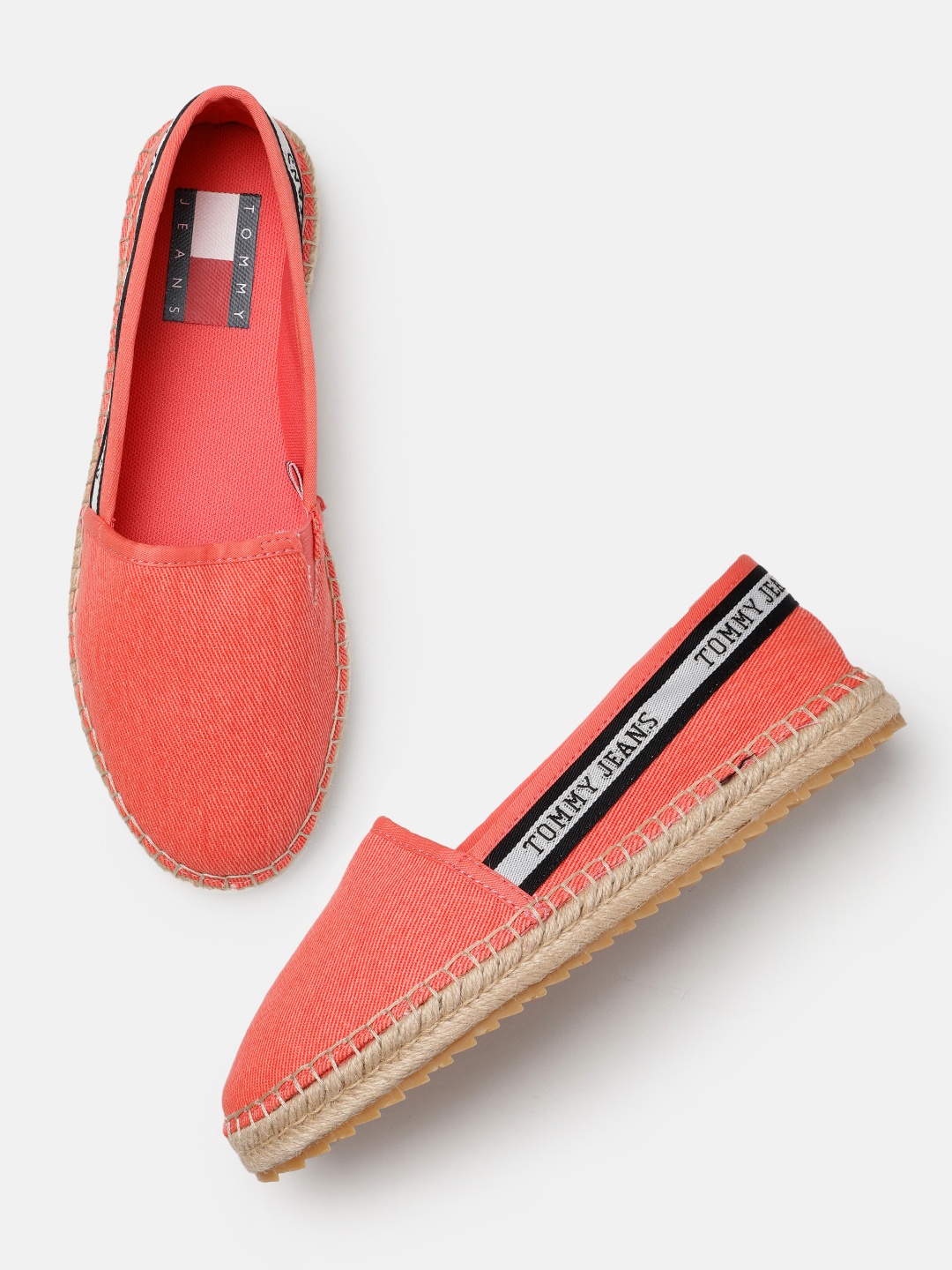 

Tommy Hilfiger Women Solid Canvas Espadrilles With Brand Logo Taping Detail, Coral