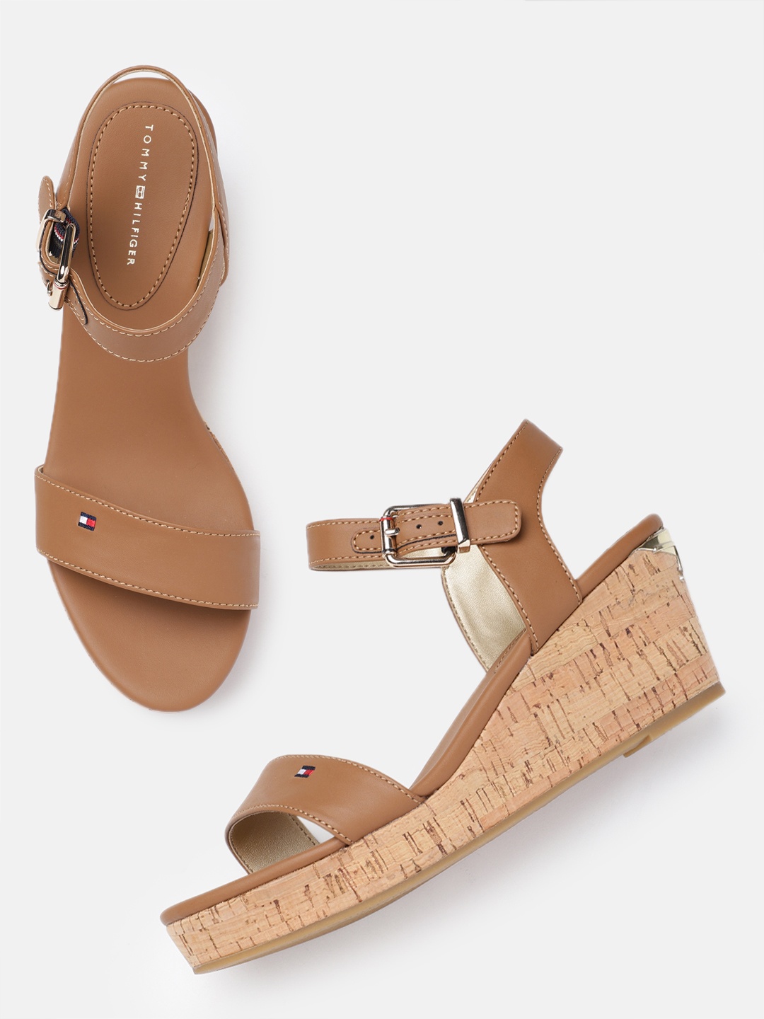 

Tommy Hilfiger Women Solid Wedge Sandals With Buckle Detail, Brown
