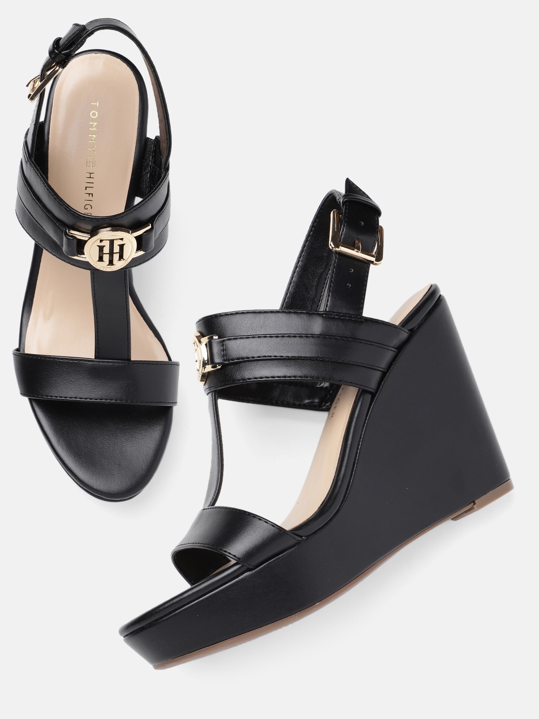 

Tommy Hilfiger Women Western Embellished Wedge Sandals With Buckle Detail, Black