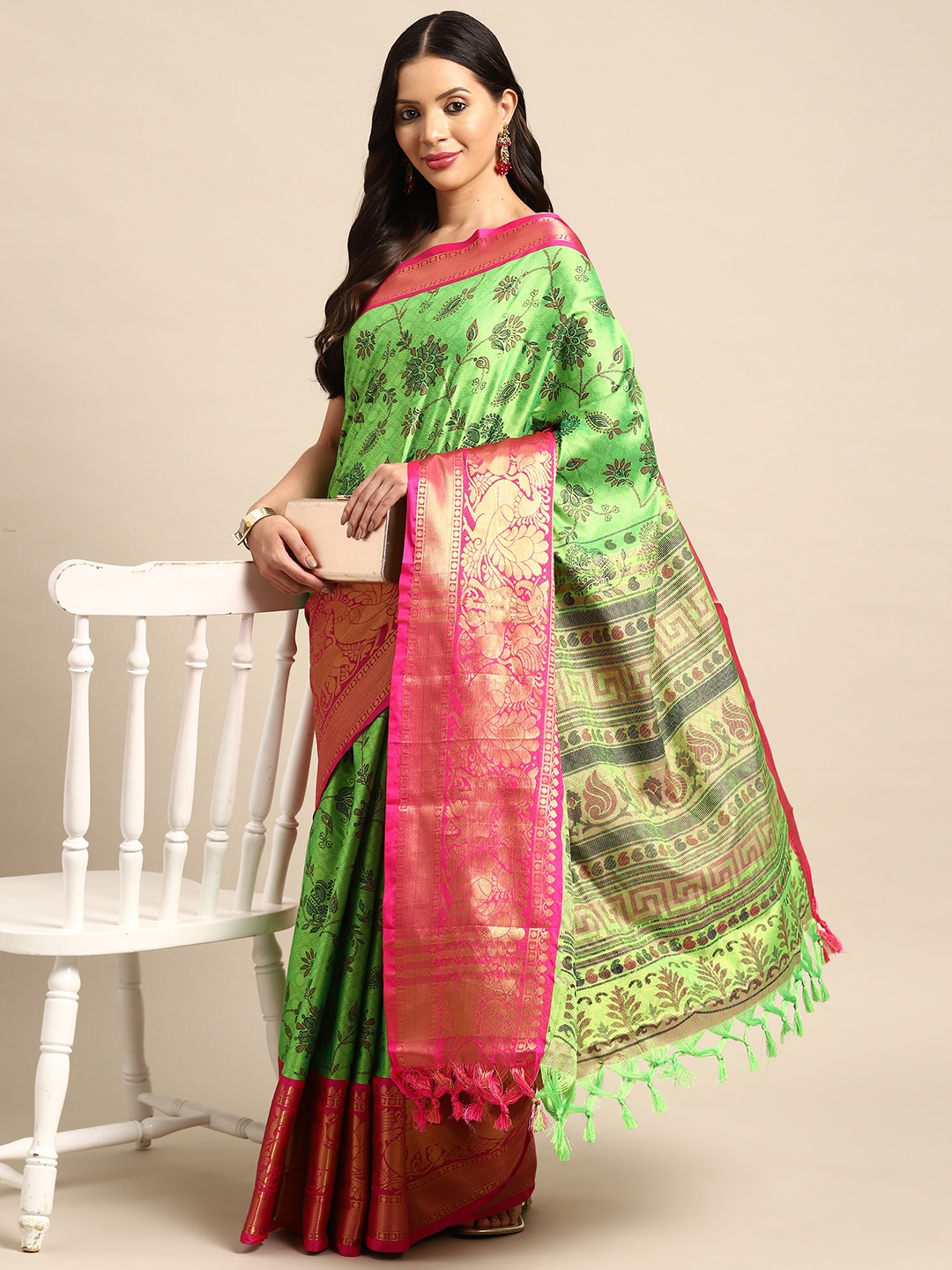 

HERE&NOW Ethnic Motifs Banarasi Saree, Green