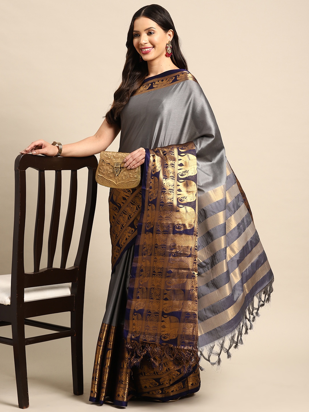 

HERE&NOW Ethnic Motifs Banarasi Saree, Grey