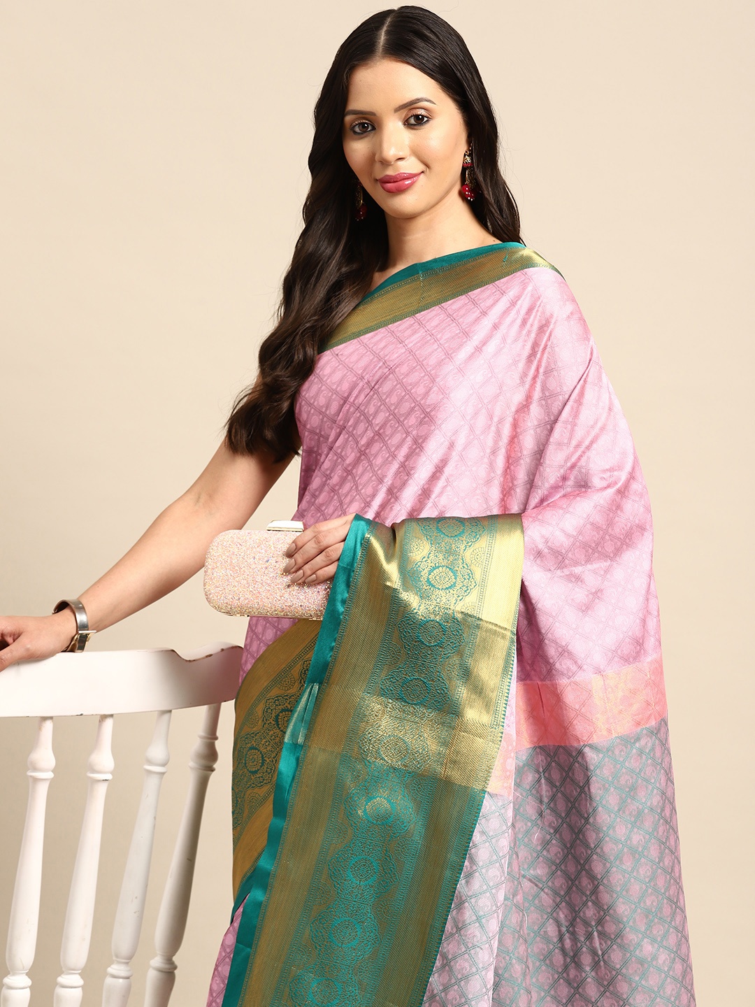

HERE&NOW Ethnic Motifs Banarasi Saree, Pink