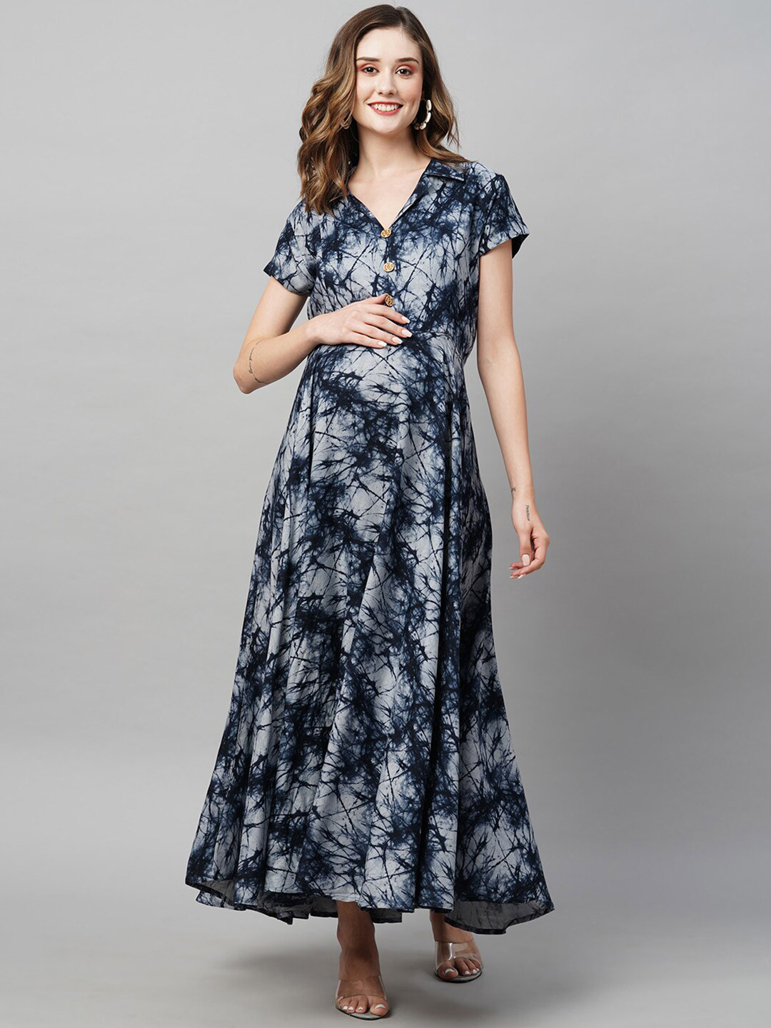 

MomToBe Tie & Dye Print Maternity Maxi Dress, Navy blue