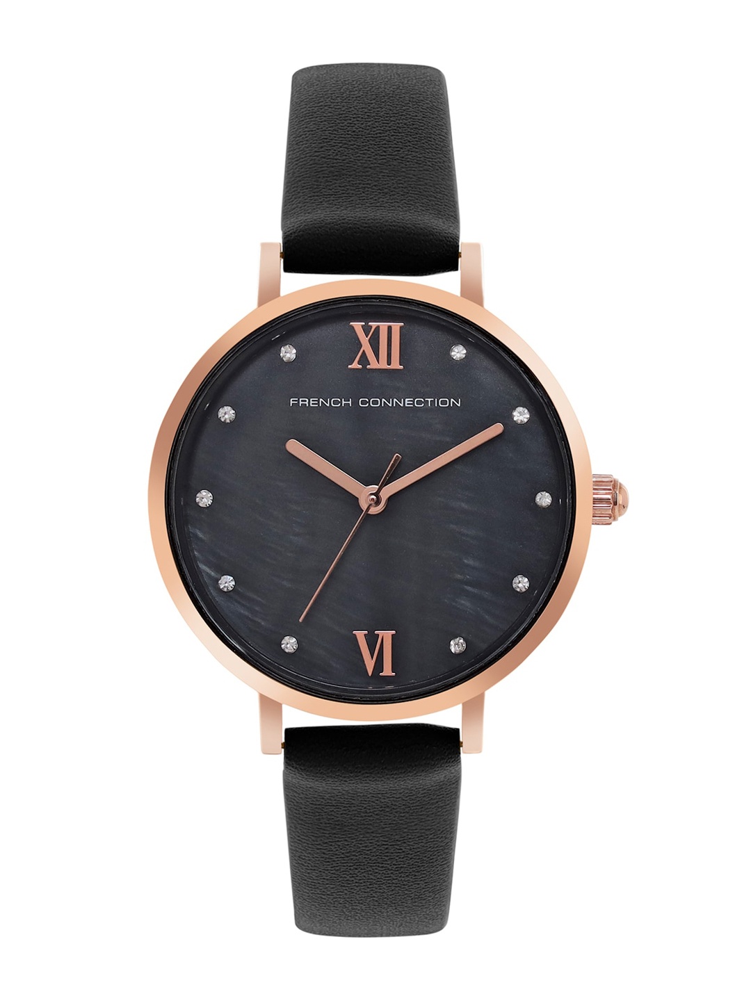 

French Connection Women Embellished Dial & Black Leather Straps Analogue Watch FCN00065B