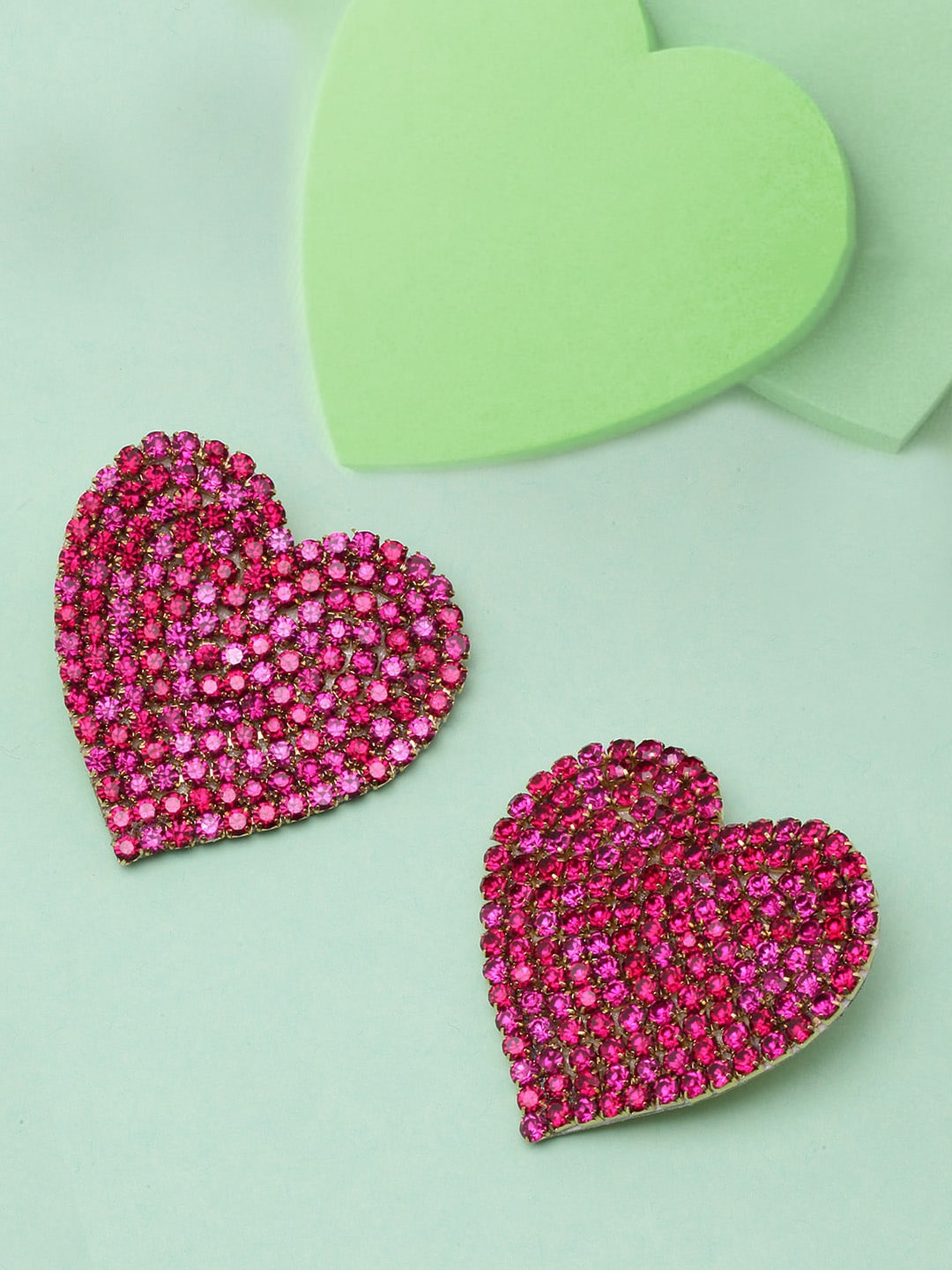 

DIVA WALK Gold-Toned Rhinestone Studded Heart Shaped Stud Earrings