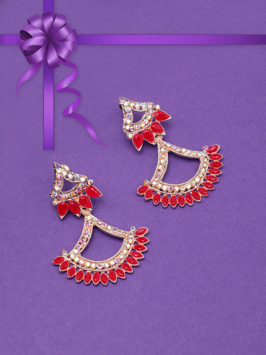 

DIVA WALK Gold-Toned Rhinestone Studded Drop Earrings