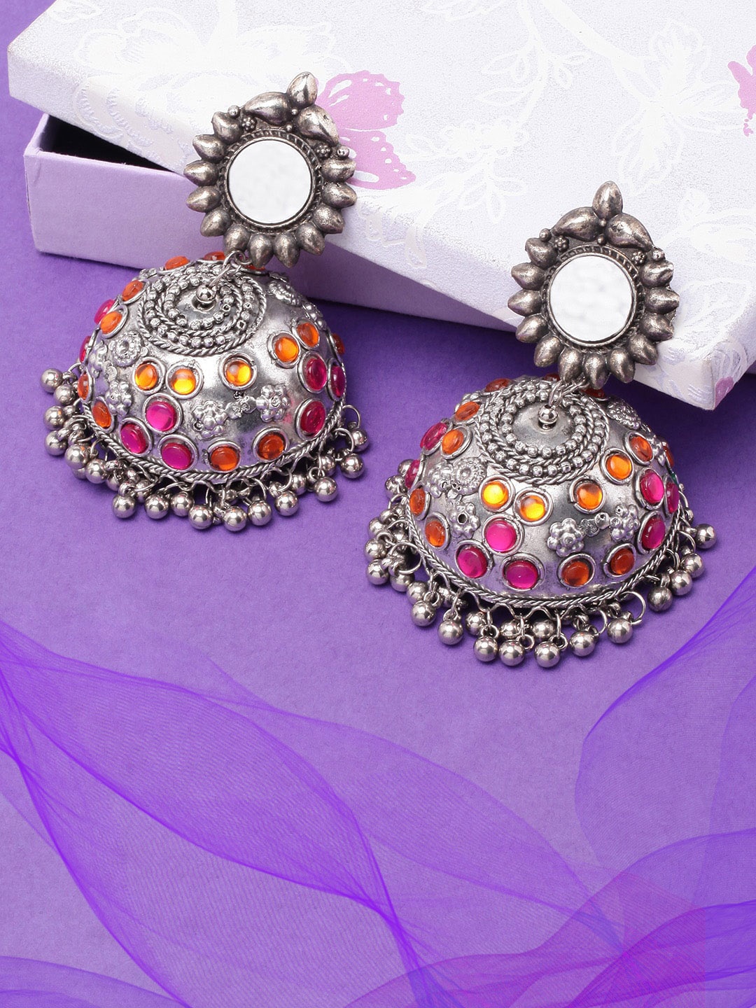 

DIVA WALK Silver-Plated Contemporary Jhumkas Earrings