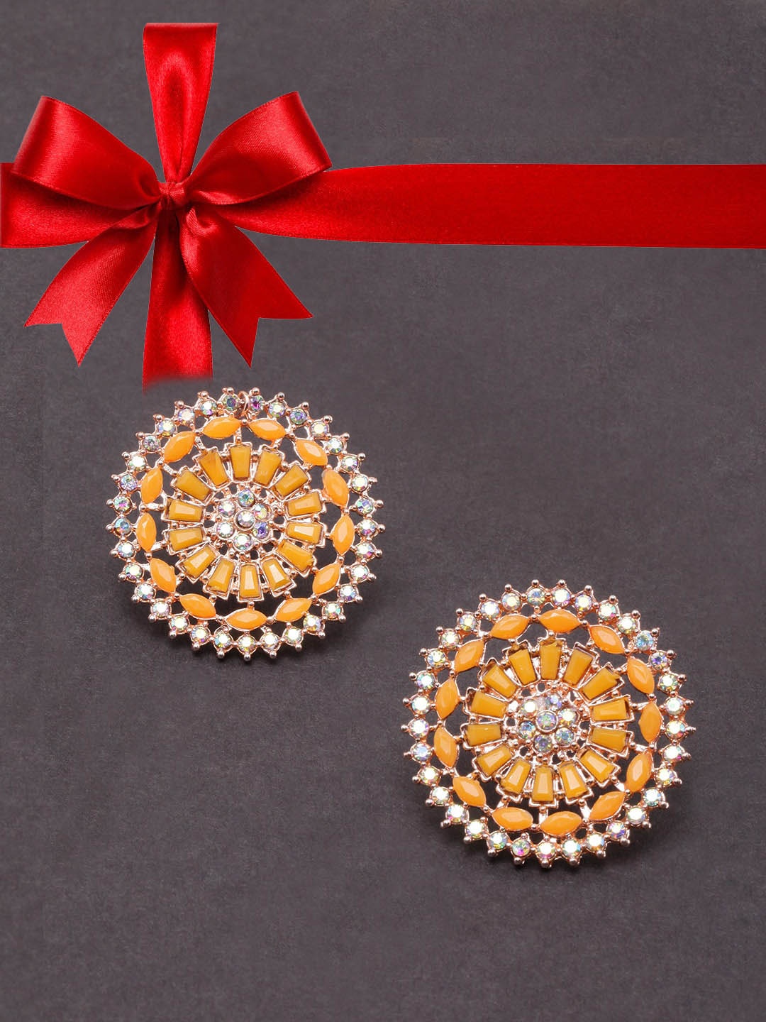 

DIVA WALK Gold-Plated Rhinestone Studded Circular Studs Earrings