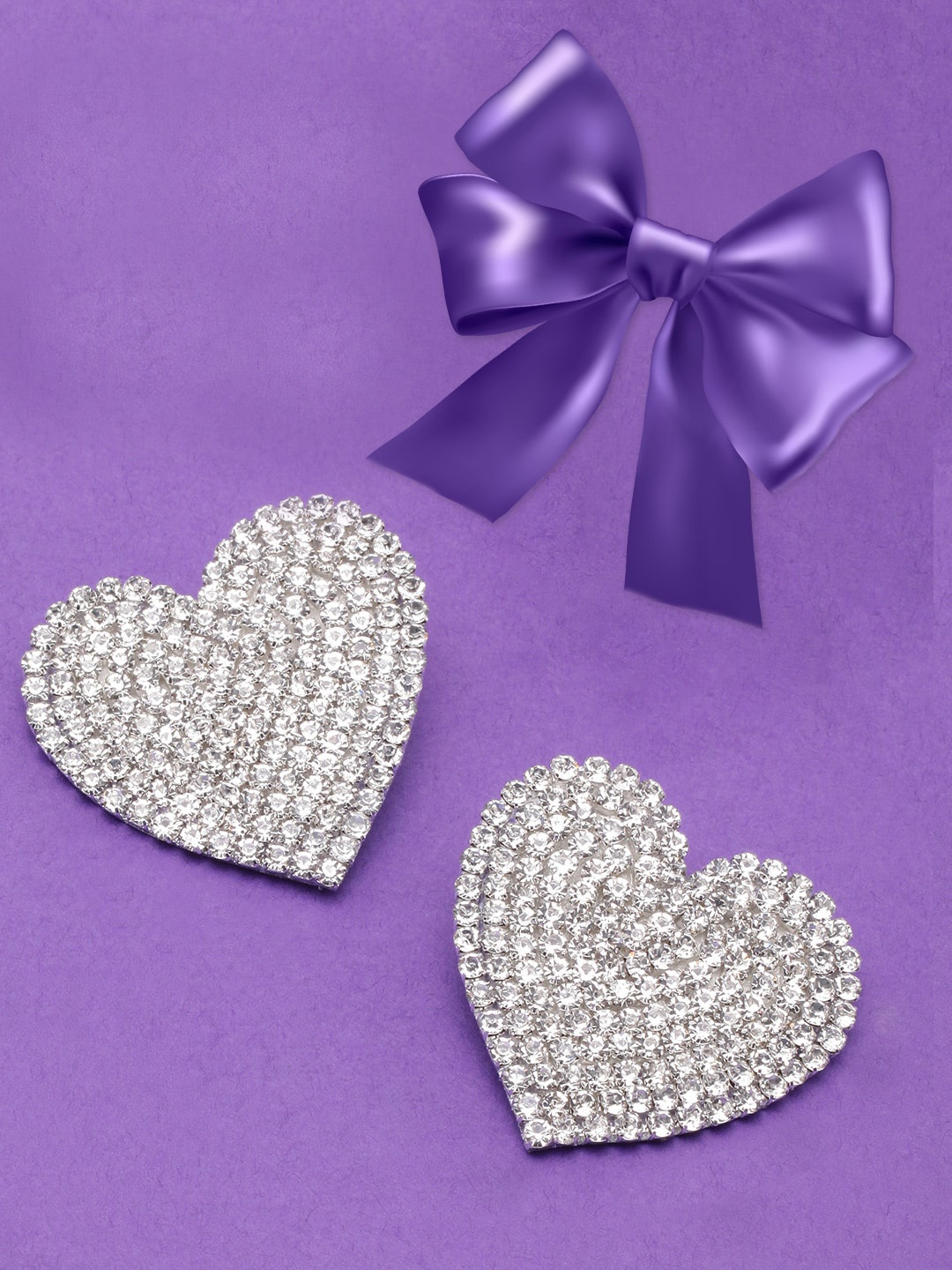 

DIVA WALK Silver-Plated Rhinestone Studded Heart Shaped Drop Earrings