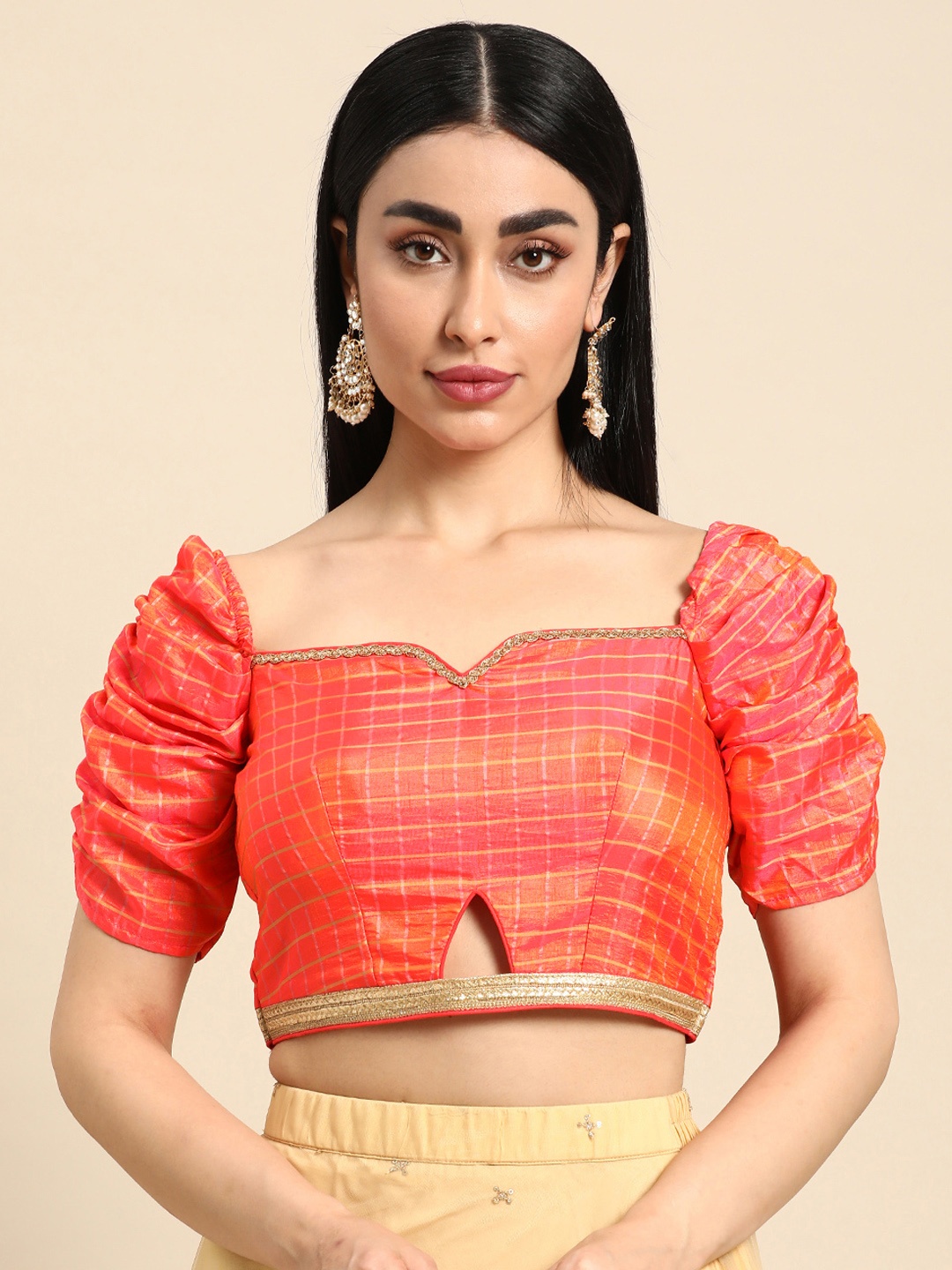 

Ethnovog Woven Design Gotta Patti Saree Blouse, Peach