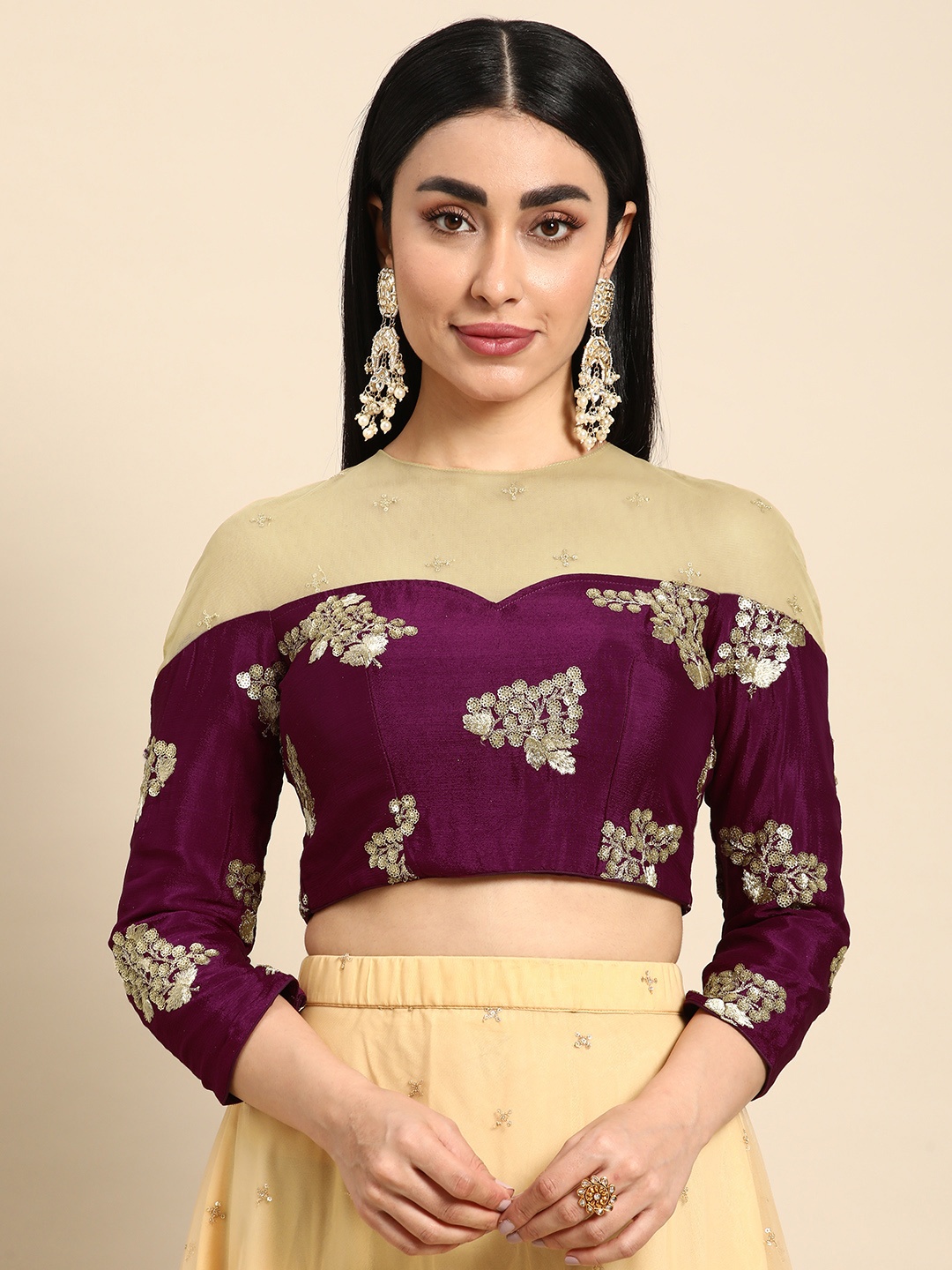 

Ethnovog Embellished Sequinned Chinon Saree Blouse, Purple