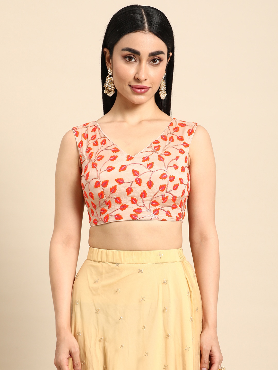 

Ethnovog Embroidered Sequinned Chiffon Saree Blouse, Peach