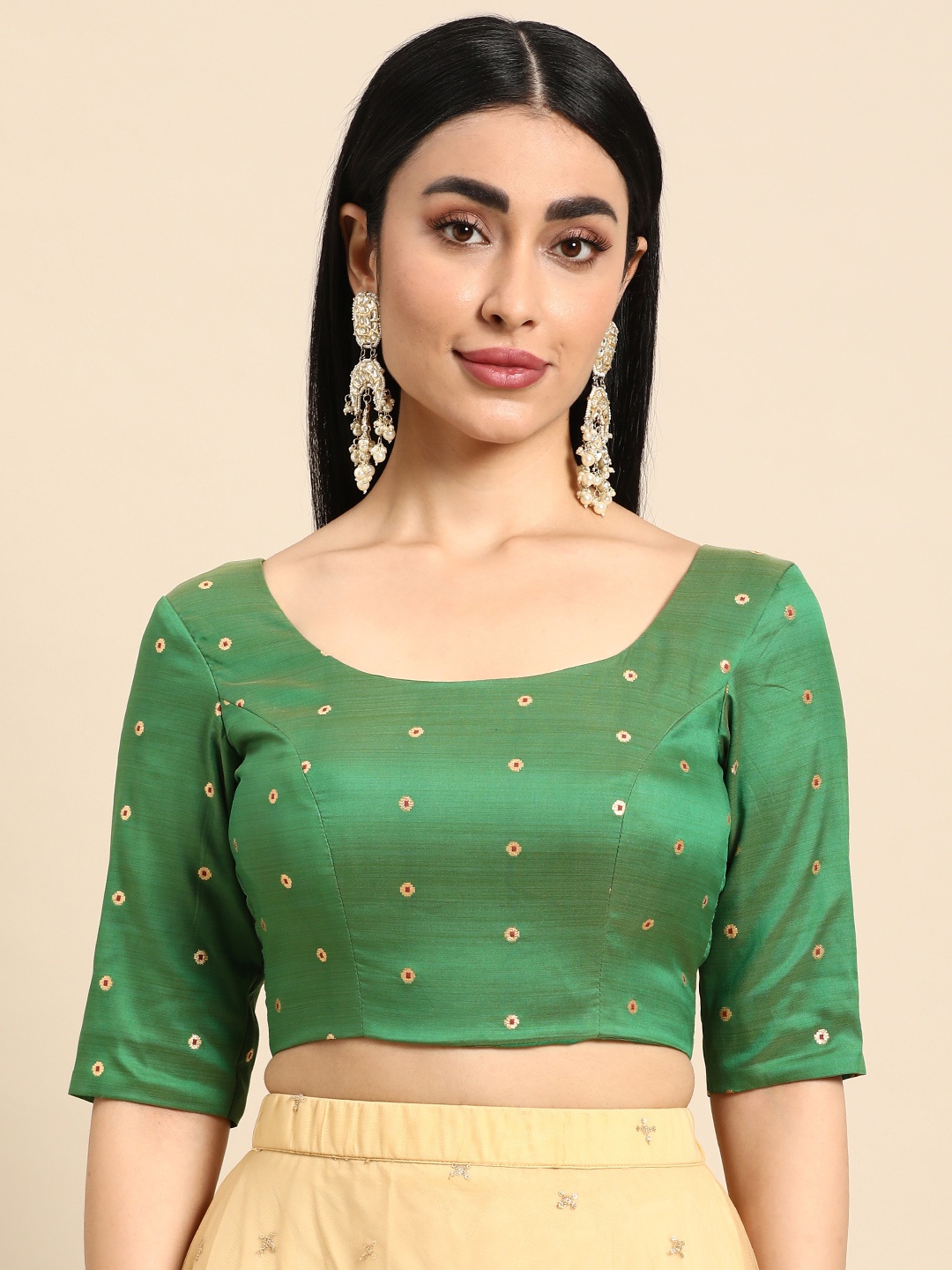 

Ethnovog Woven Design Taffeta Saree Blouse, Green